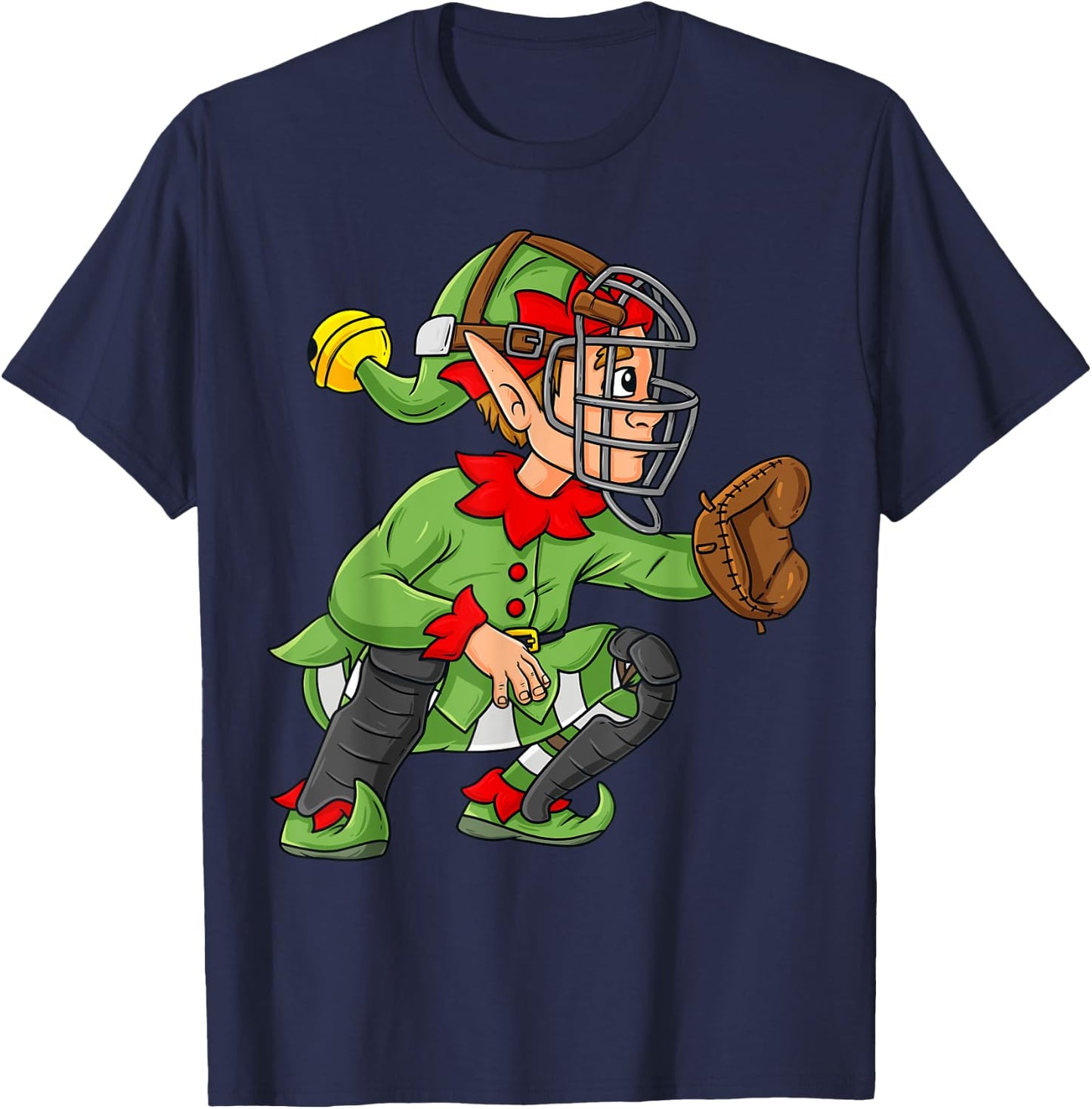 Christmas Elf Baseball Catcher Boys Girls Kids Pajama Xmas T-Shirt - T-Shirt | Navy