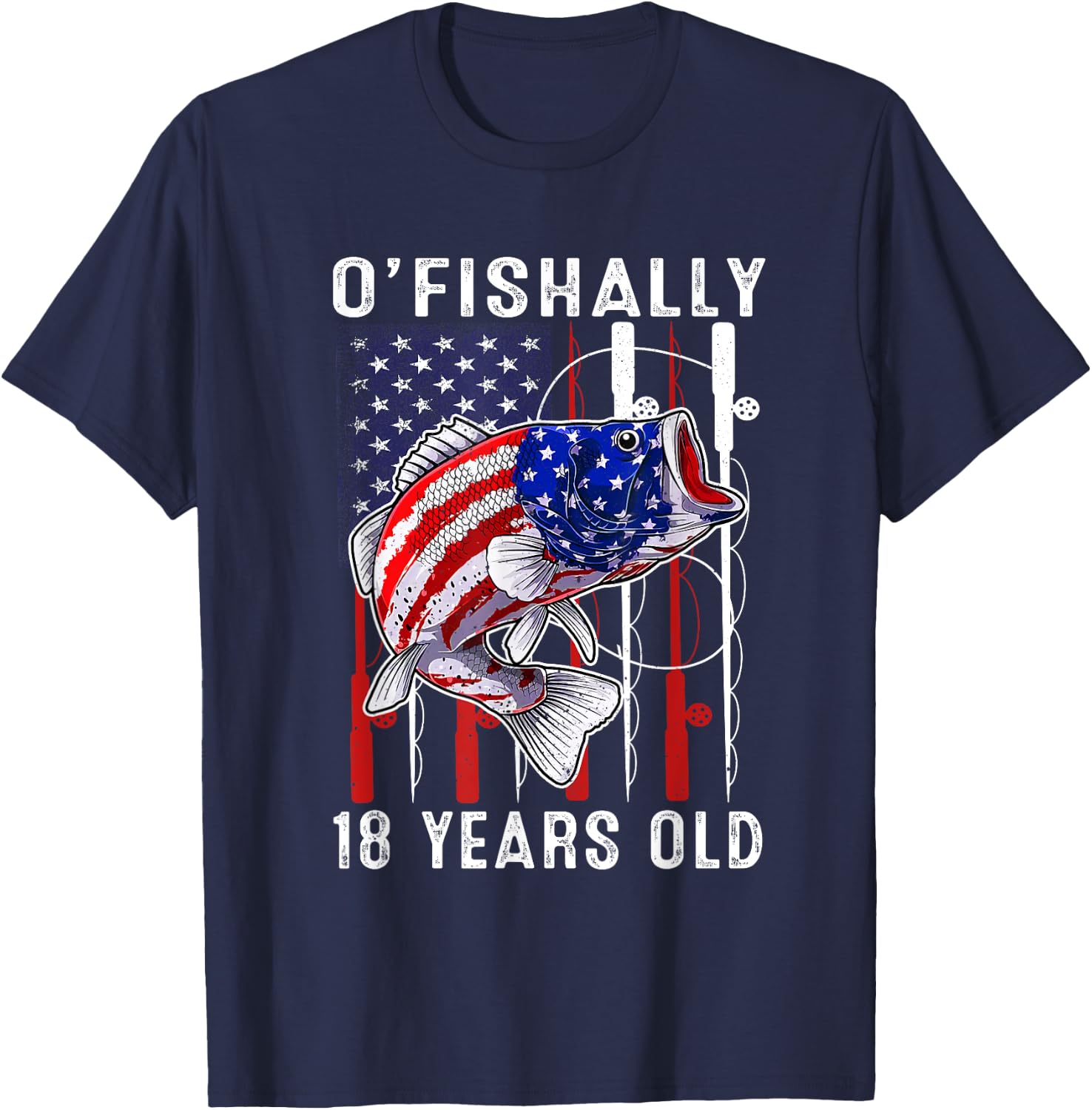 Kids O'fishally 18 Years Old Birthday 18th Birthday Fishing T-Shirt - T-Shirt | Navy
