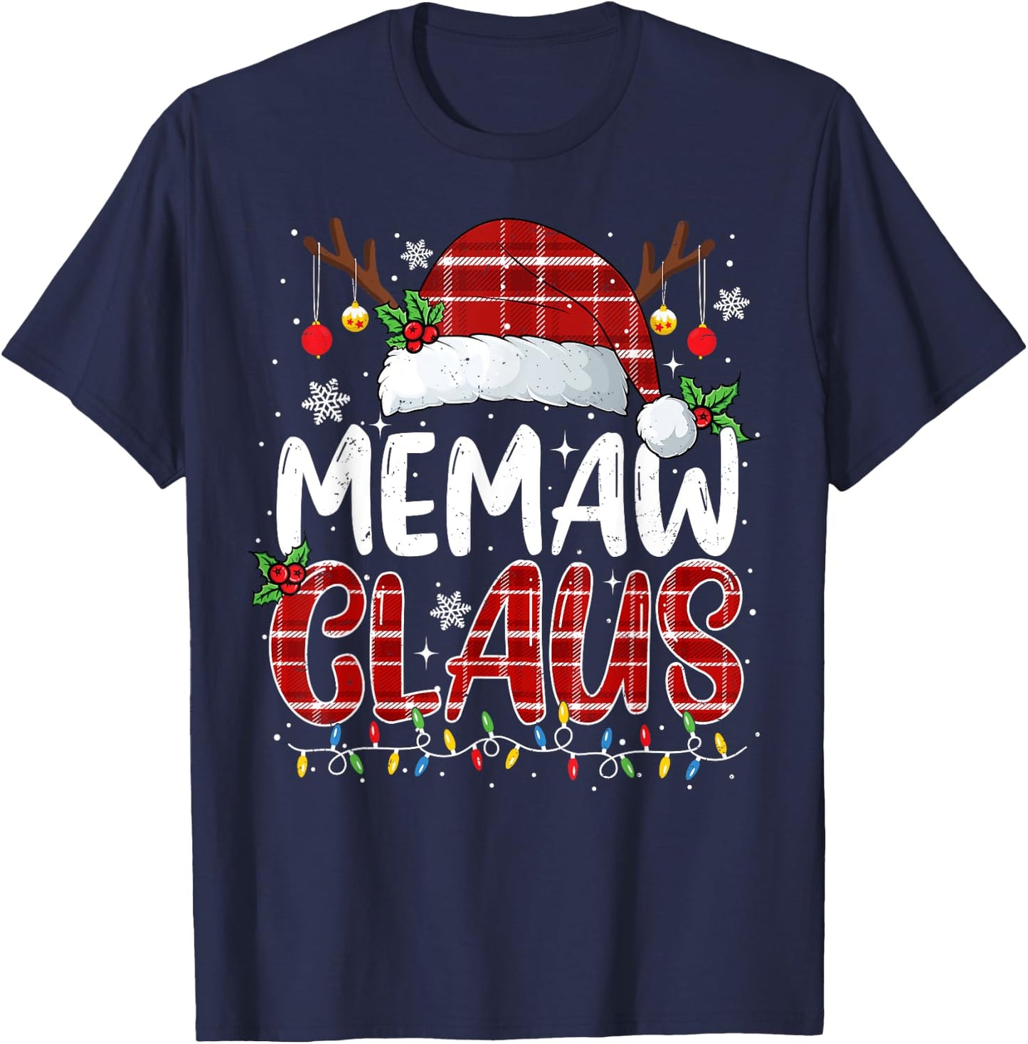 Memaw Claus Christmas Lights Pajama Family Matching T-Shirt - T-Shirt | Navy