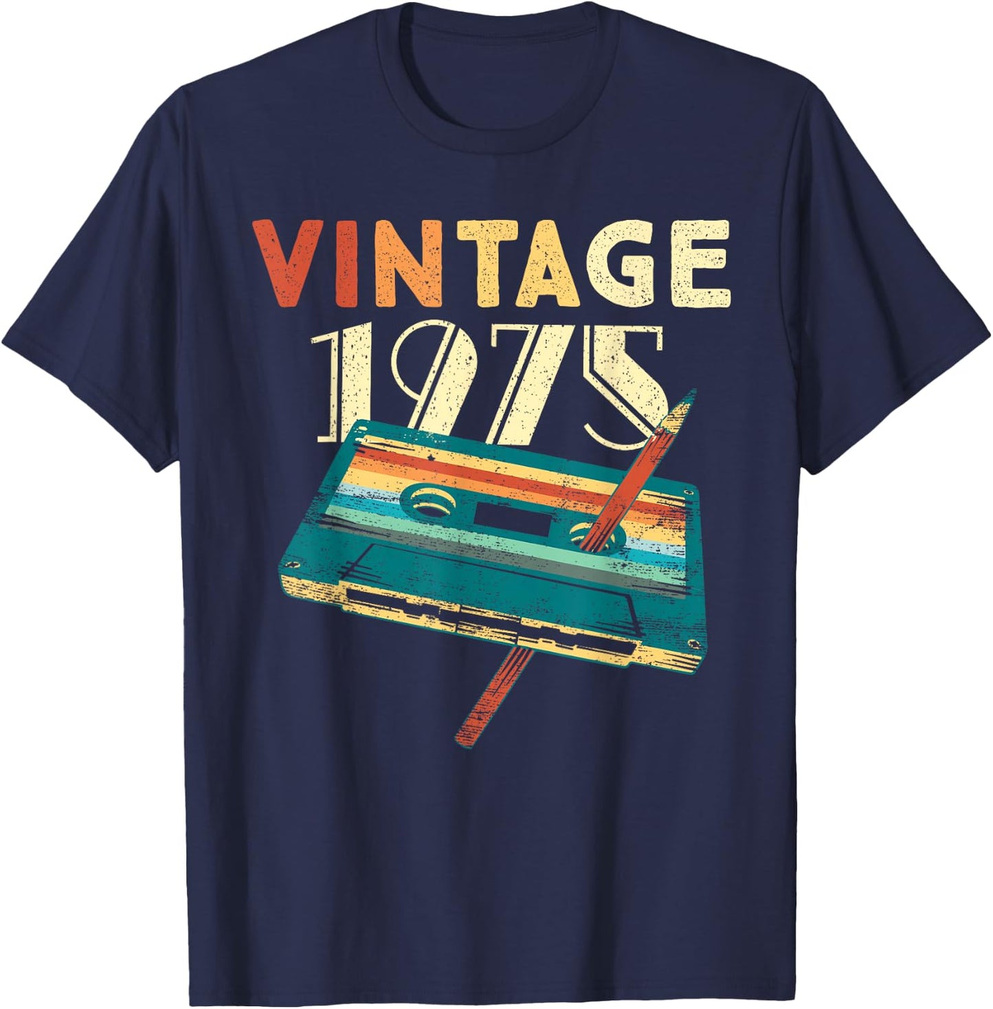 50 Years Old Gifts Vintage 1975 Music Cassette 50th Birthday T-Shirt - T-Shirt | Navy