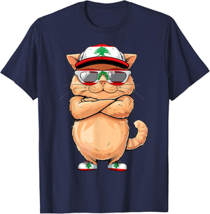 Lebanese Flag Cat Mom Souvenirs Products Kitten Lebanon T-Shirt - T-Shirt | Navy