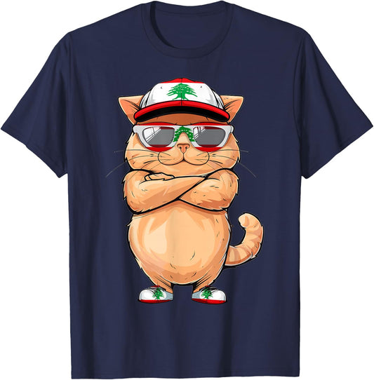 Lebanese Flag Cat Mom Souvenirs Products Kitten Lebanon T-Shirt - T-Shirt | Navy