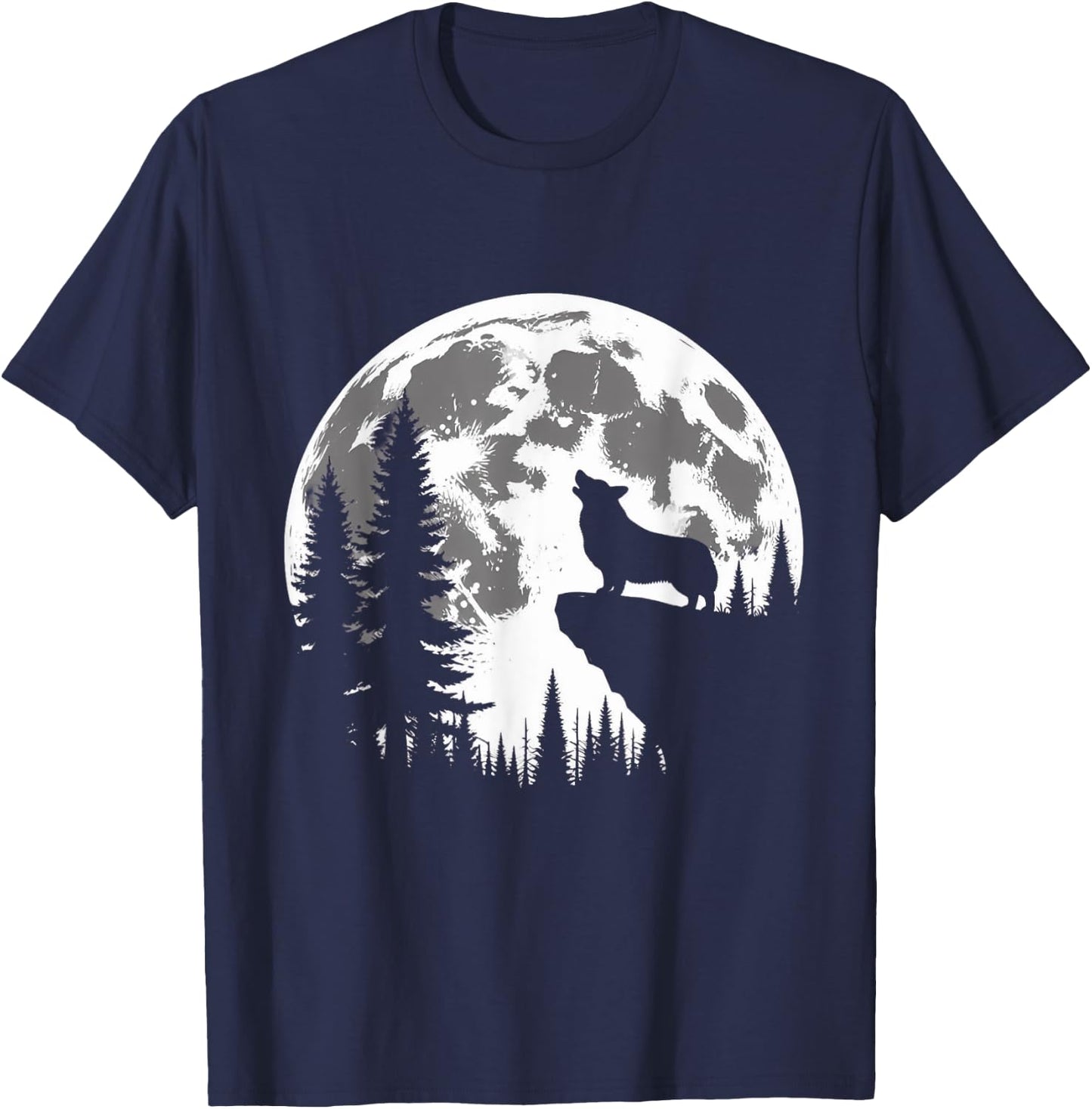 Corgi Dog Moon Howl in Forest Halloween Costume Men Women Kids T-Shirt - T-Shirt | Navy