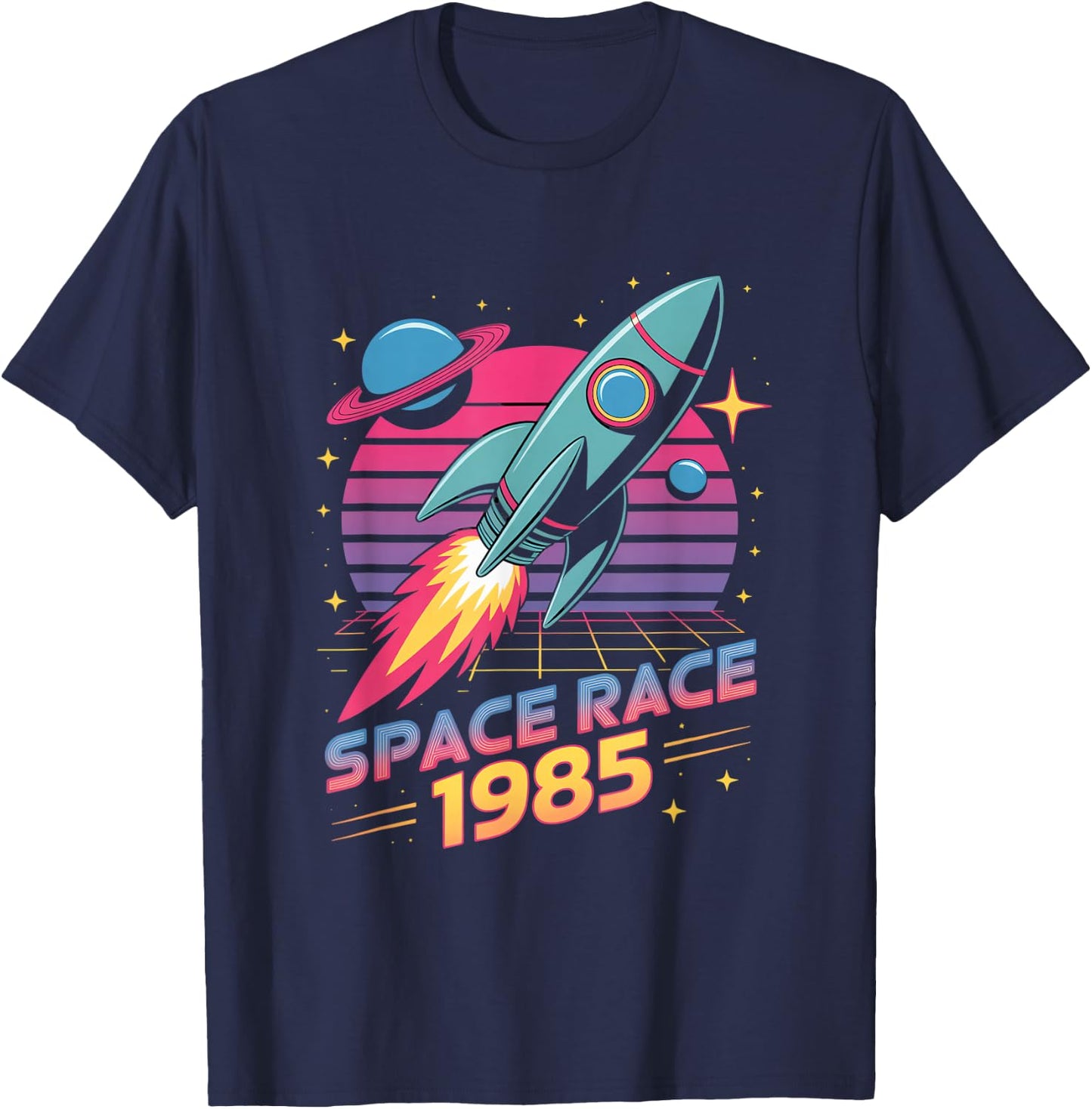 Space Race 1985 Retro Rocket Eighties Space T-Shirt - T-Shirt | Navy