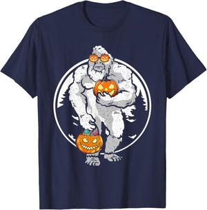 Bigfoot Yeti Pumpkin Candy Funny Halloween Sasquatch Costume T-Shirt - T-Shirt | Navy