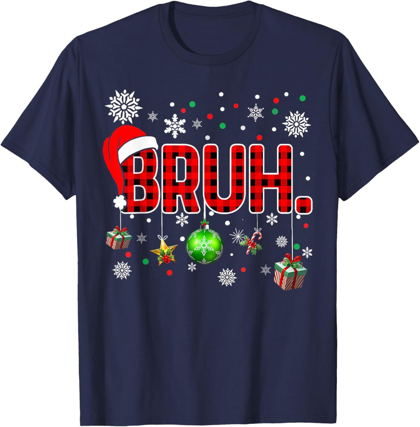 Bruh Funny Christmas Red Plaid Teens Boys Kids Xmas Pajamas T-Shirt - T-Shirt | Navy