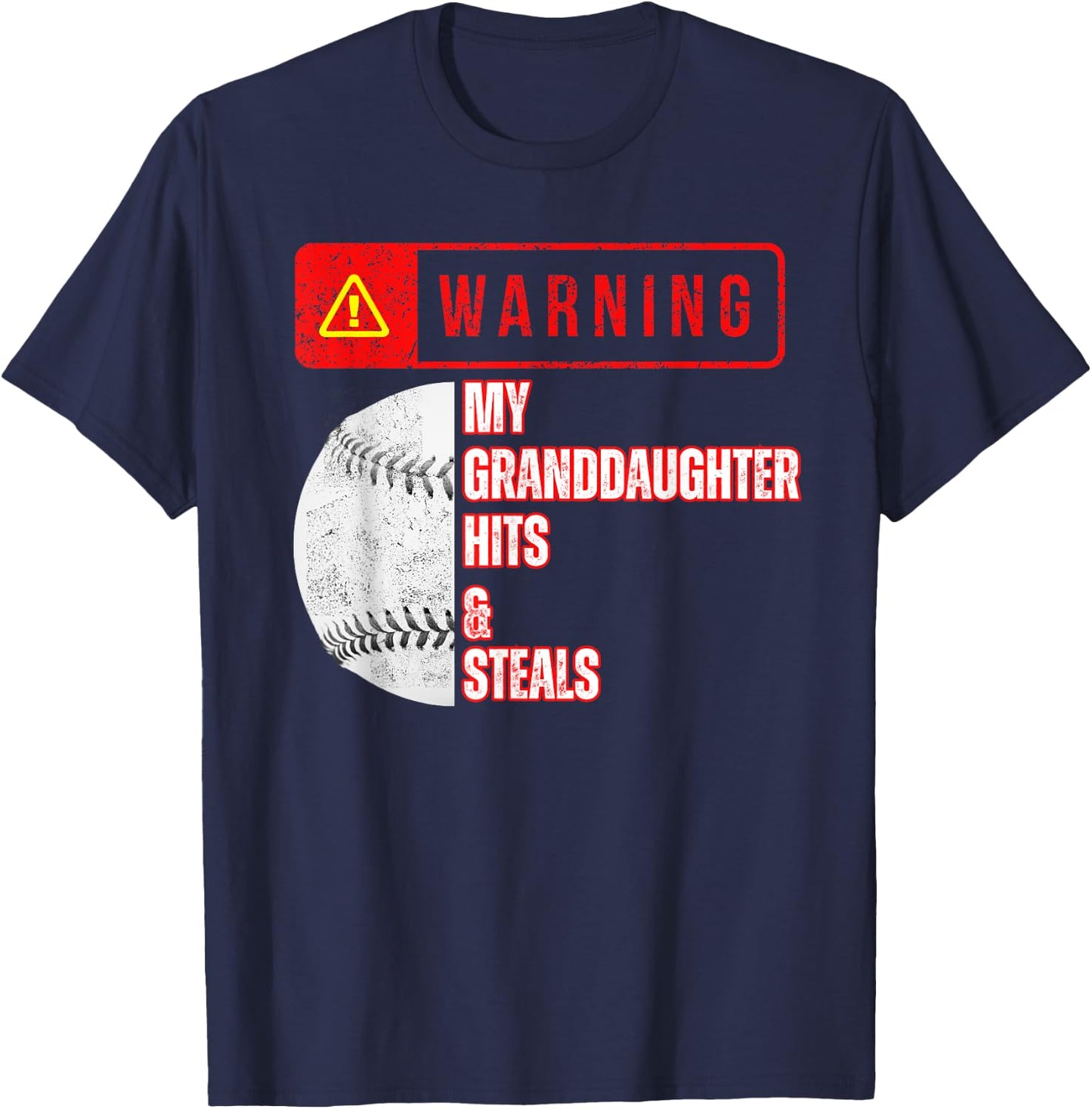 Warning My Granddaughter Hits & Steals Funny Baseball T-Shirt - T-Shirt | Navy