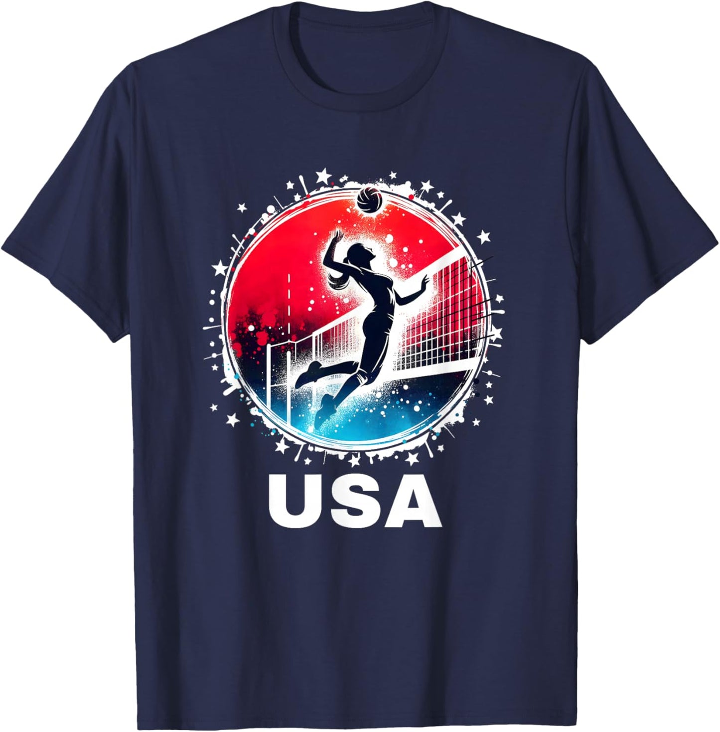 Volleyball USA Go USA Team USA Flag Women Volleyball T-Shirt - T-Shirt | Navy
