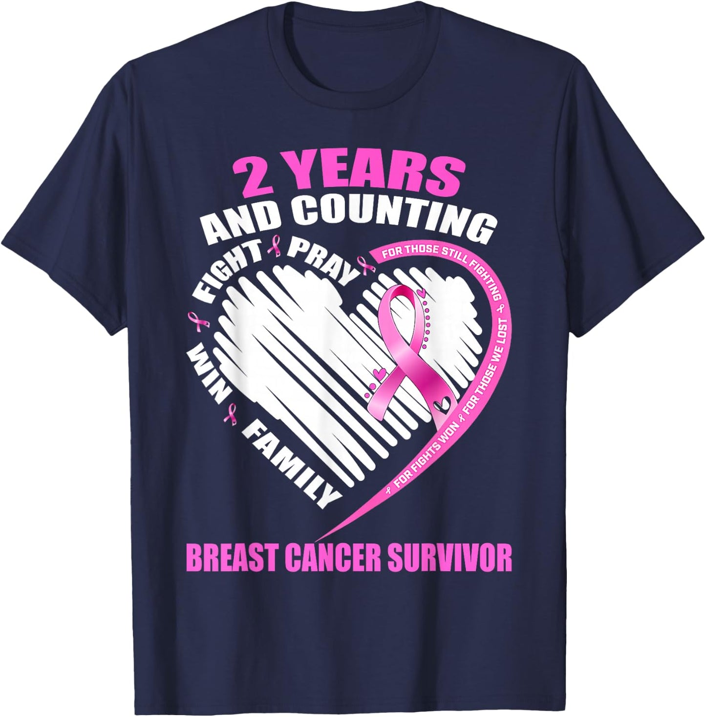 2 Years Cancer Free Gifts 2 Year Breast Cancer Survivor T-Shirt - T-Shirt | Navy