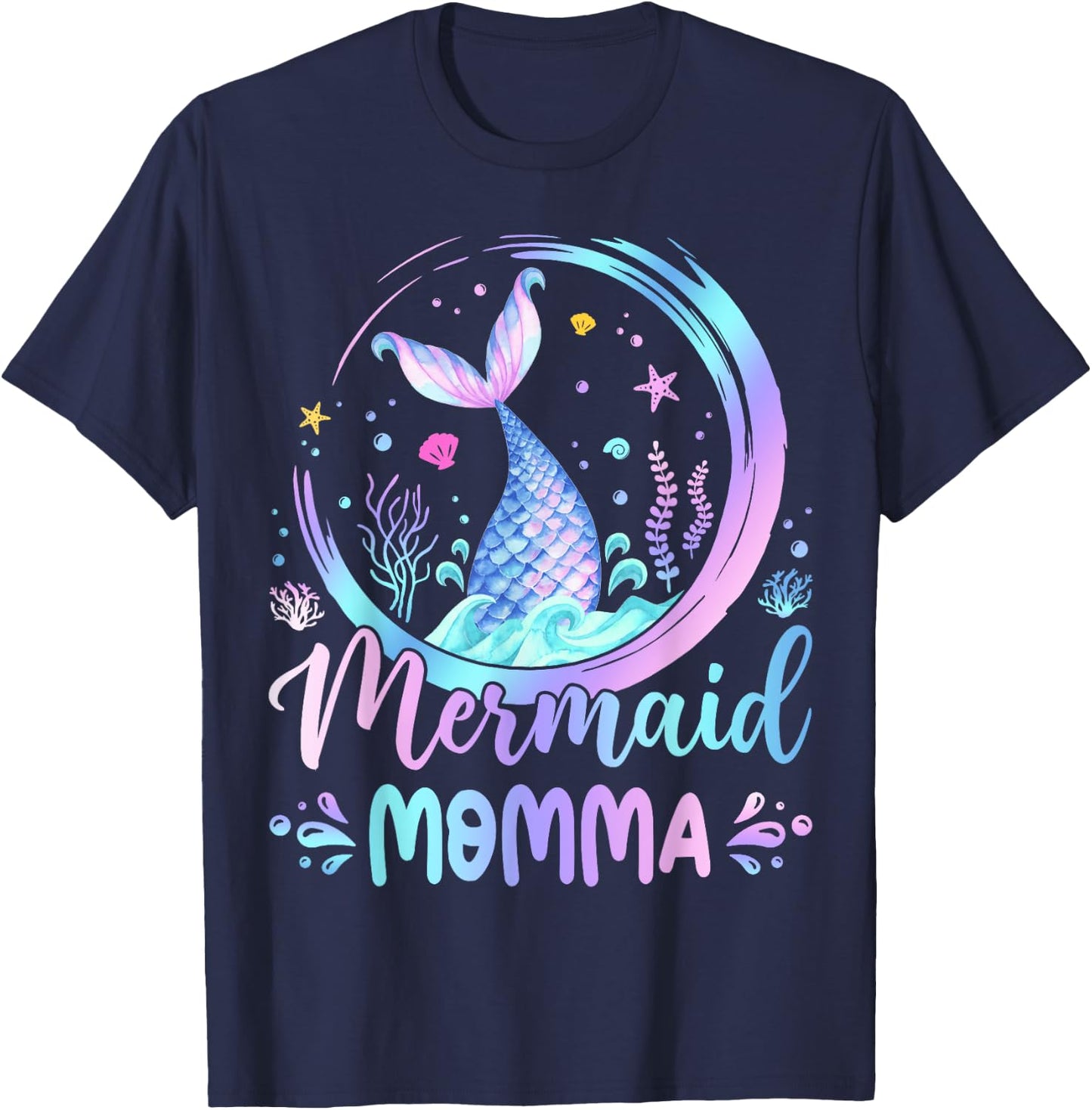 Mermaid Momma Family Matching Birthday Party T-Shirt - T-Shirt | Navy