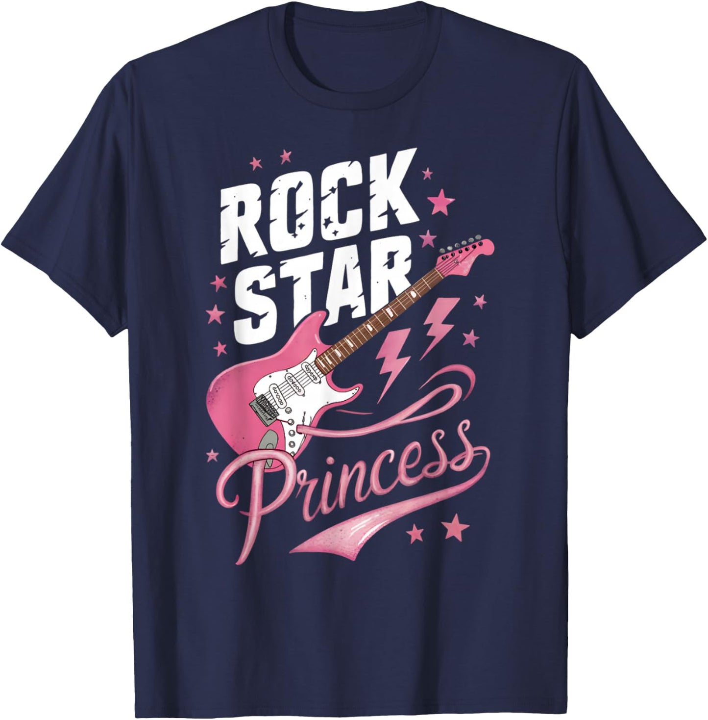 Girls Women's Teen Rock Star Princess Electric Guitar Design T-Shirt - T-Shirt | Navy