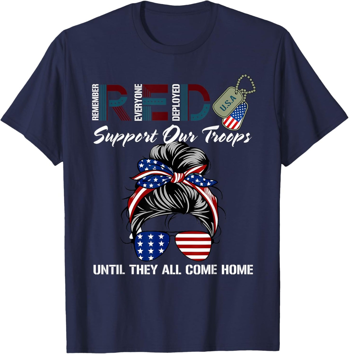 On Friday We Wear Red Friday Military Support troops US Flag T-Shirt - T-Shirt | Navy