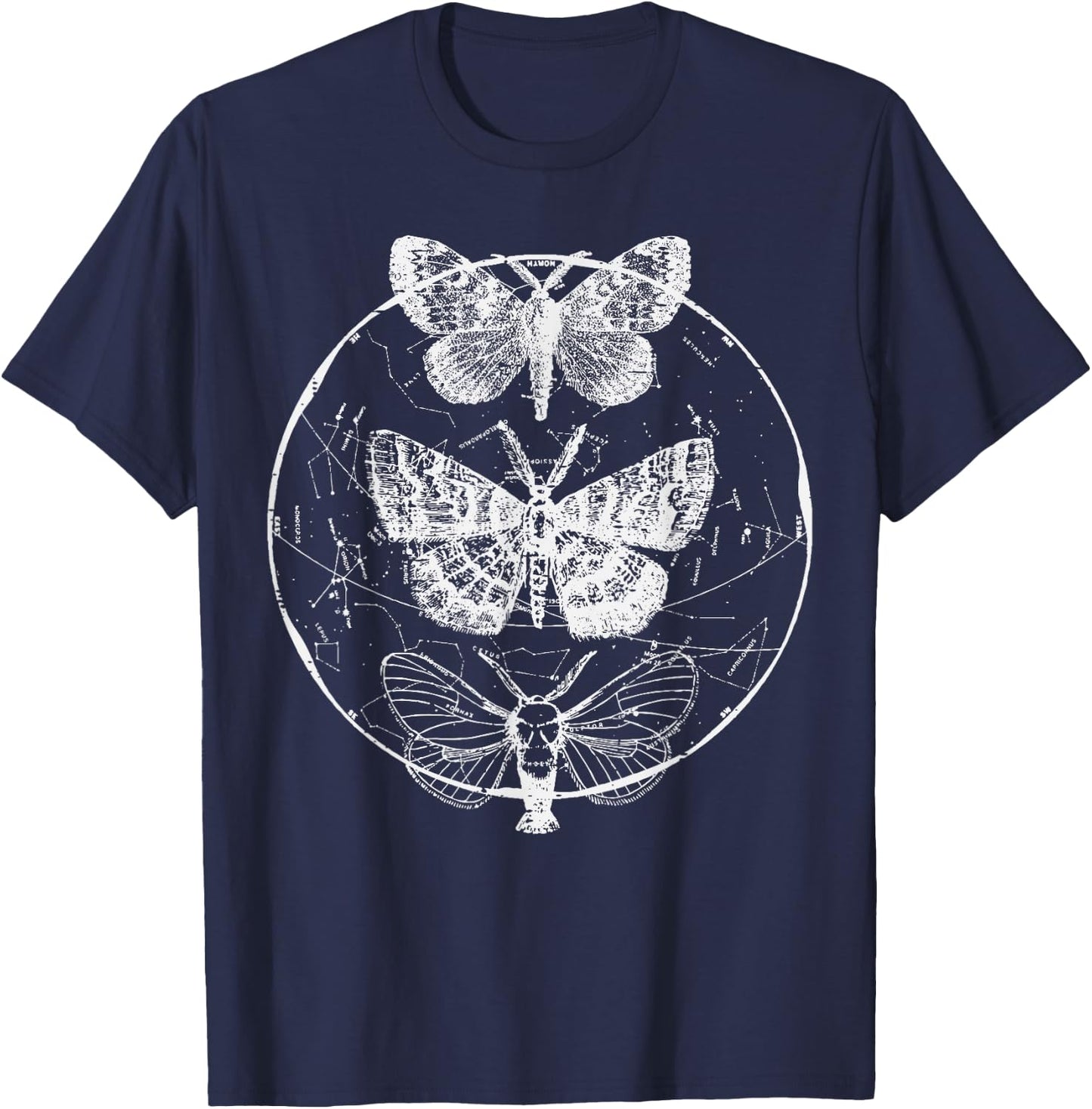 Moth Astrology Circle Constellations Stars Women Men Kids T-Shirt - T-Shirt | Navy