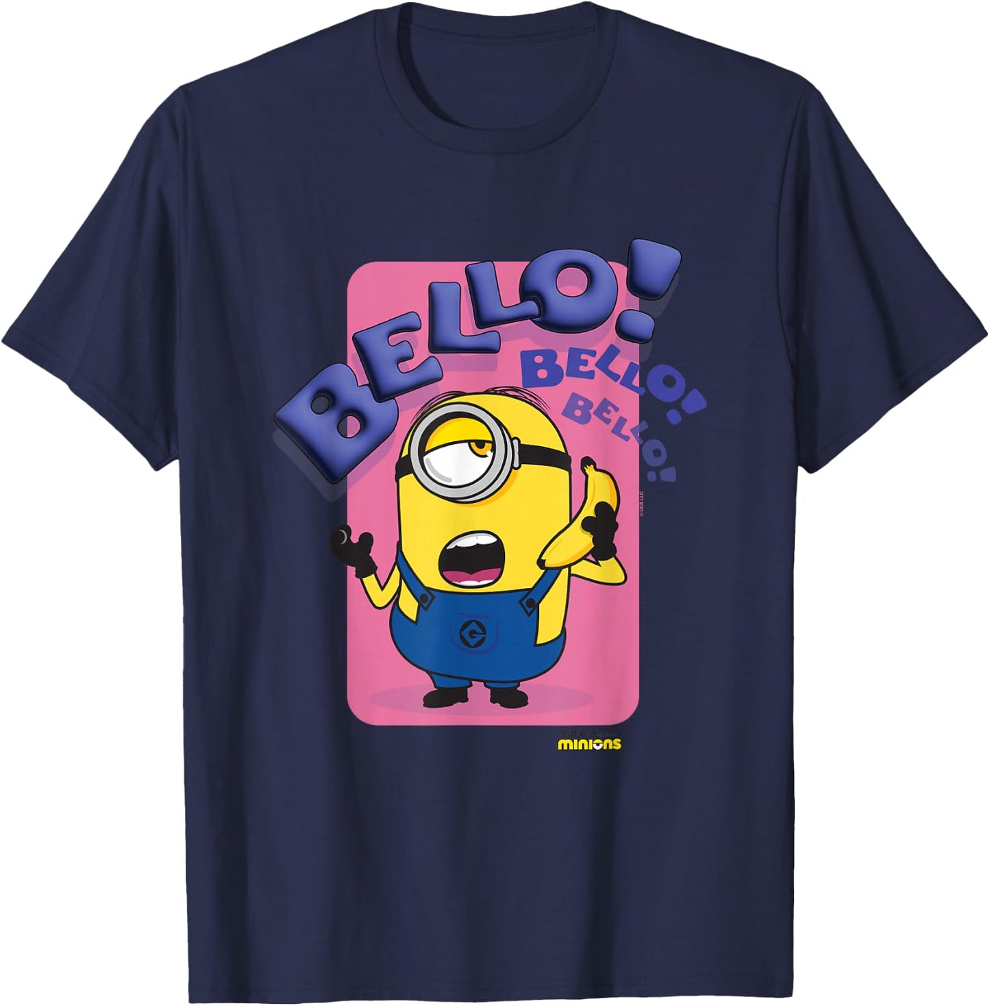 Minions Bello! Bello! Bello! Stuart Talking On Banana Phone T-Shirt - T-Shirt | Navy