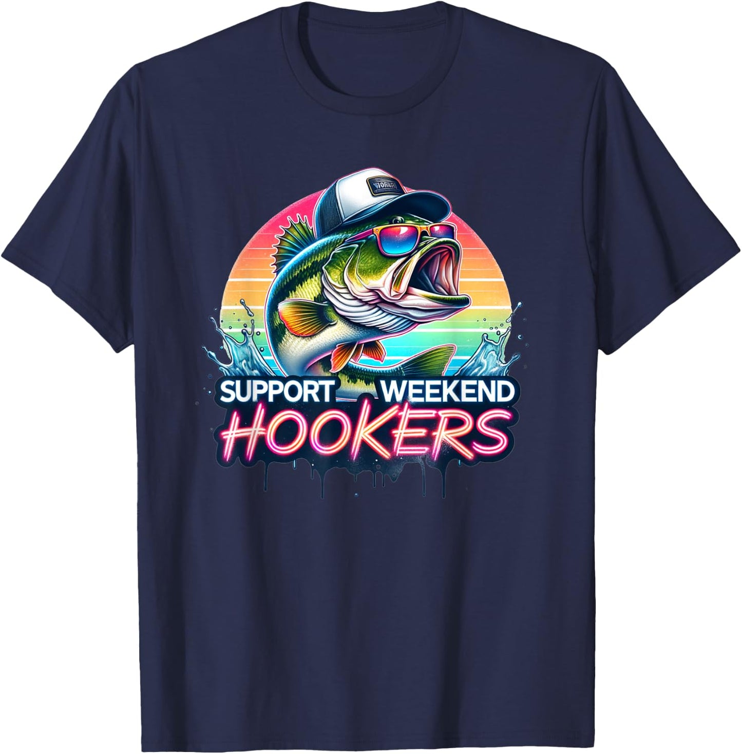 Support Weekend Hookers Funny Bass Fishing Design T-Shirt - T-Shirt | Navy