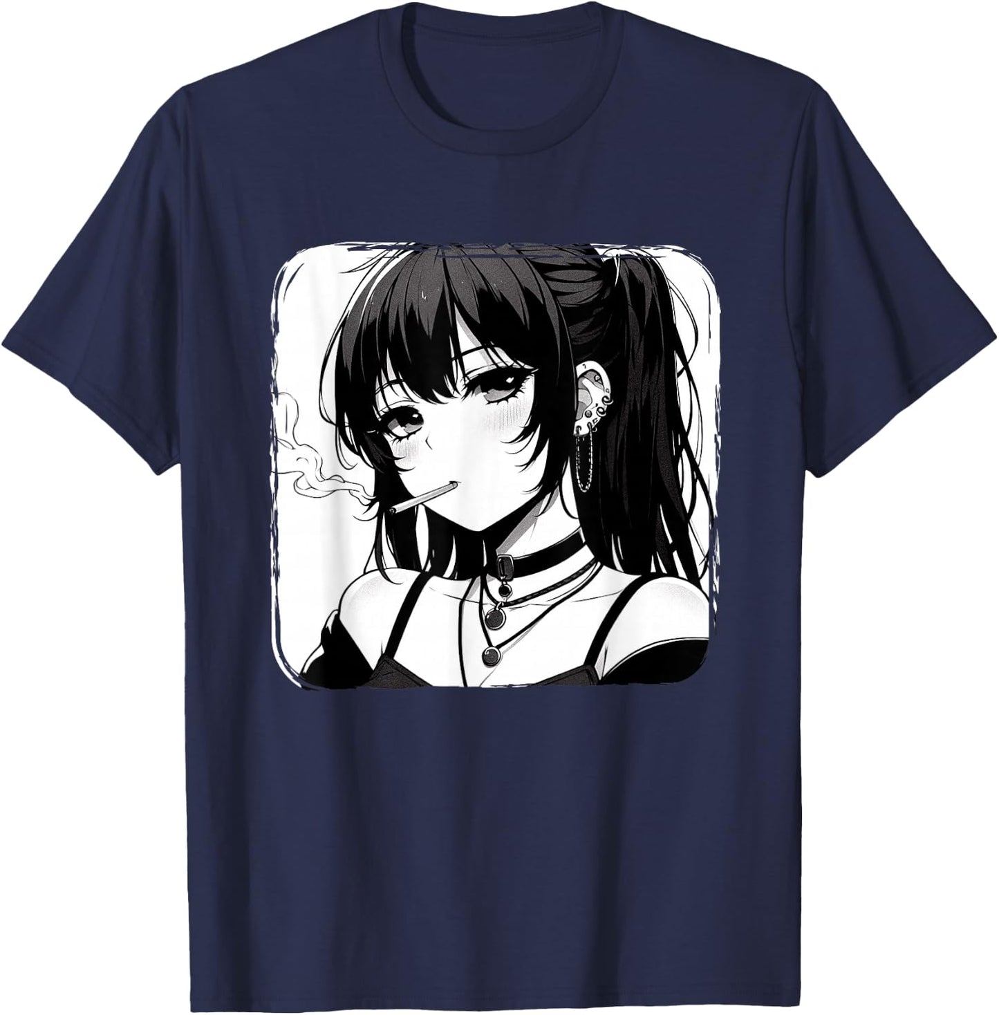 Anime Horror Girl Aesthetic Grunge Waifu Japanese Otaku T-Shirt - T-Shirt | Navy