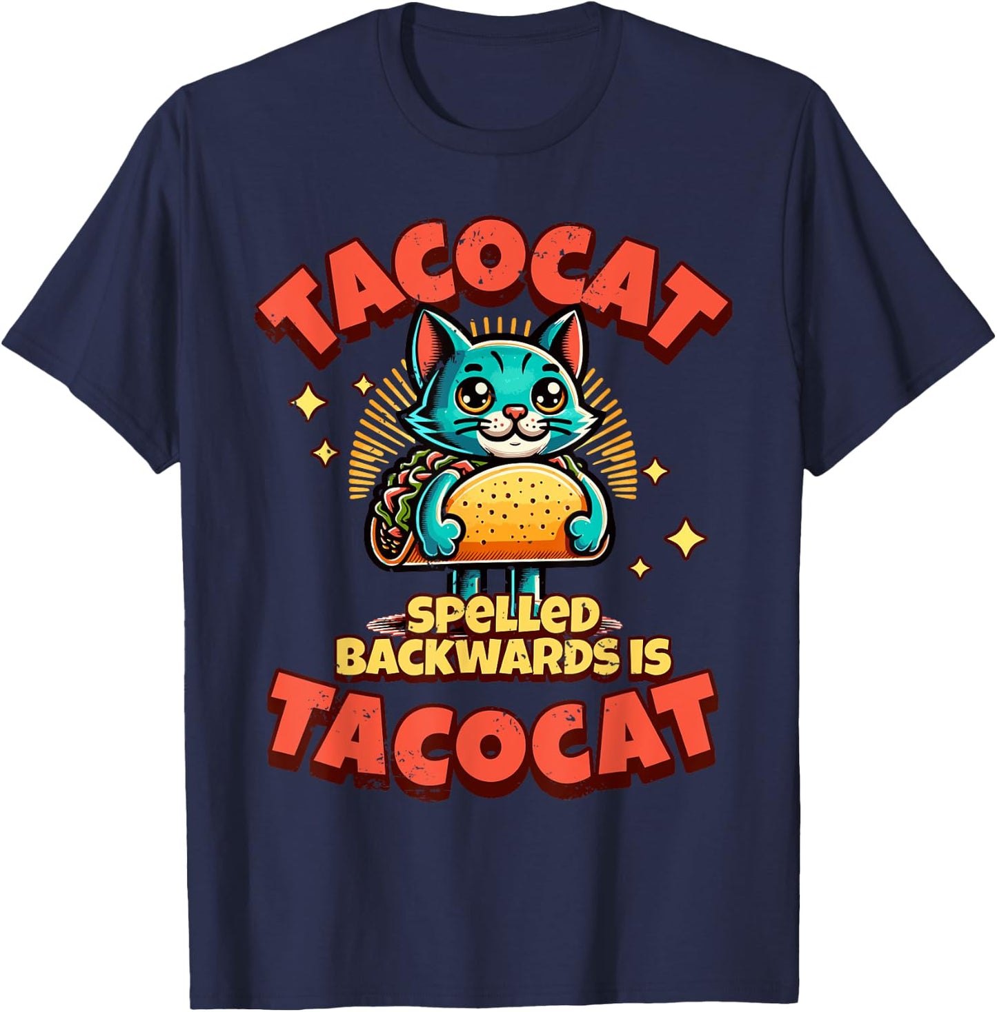 Retro Tacocat Spelled Backwards Is Taco Cat , Cute Paws Women Girls Kids T-Shirt - T-Shirt | Navy