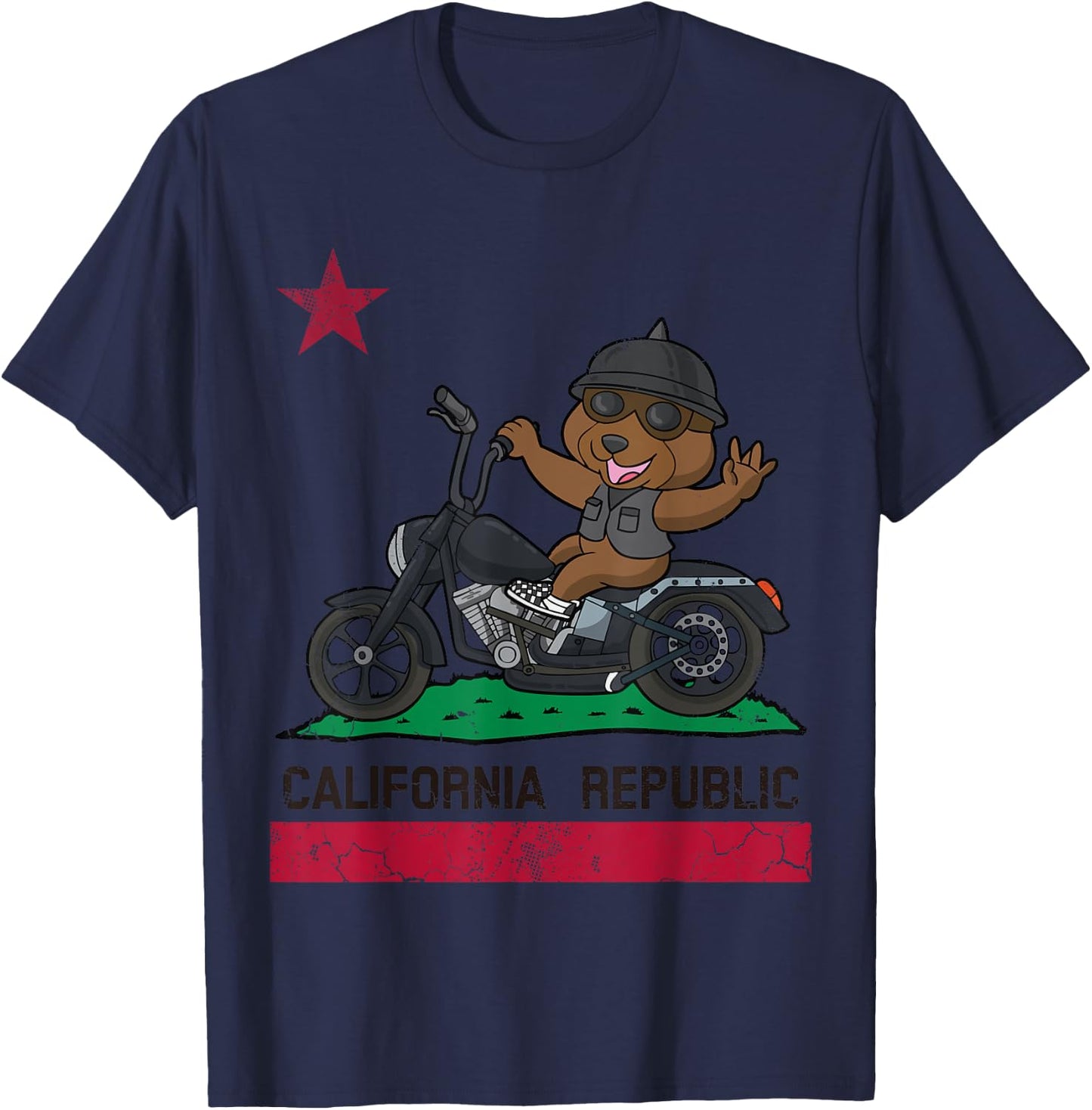 California Republic Flag Bear Biker Motorcycle T-Shirt - T-Shirt | Navy