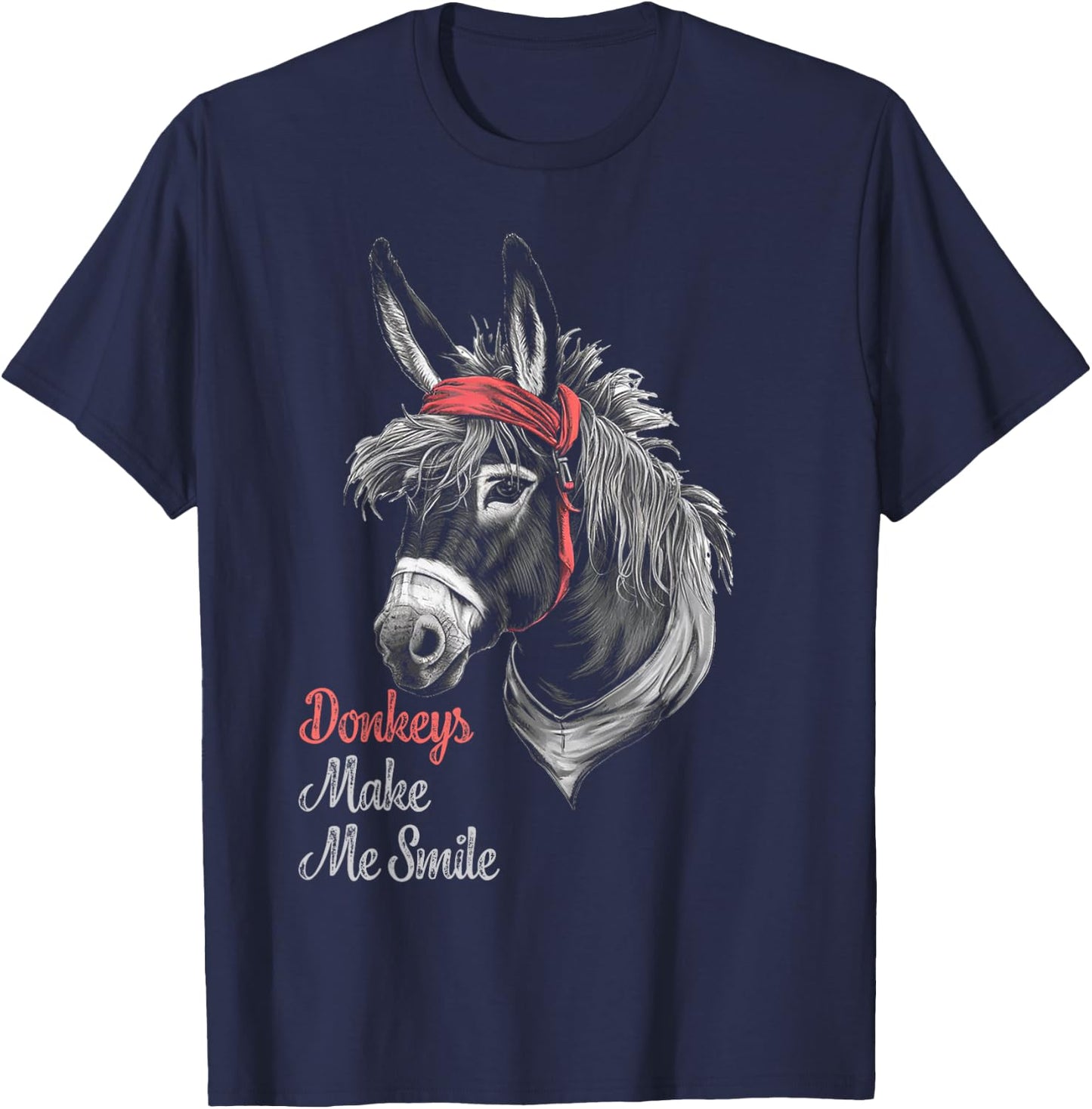 Donkeys Make Me Smile Cute Miniature DonkeyTail Red Bandana T-Shirt - T-Shirt | Navy