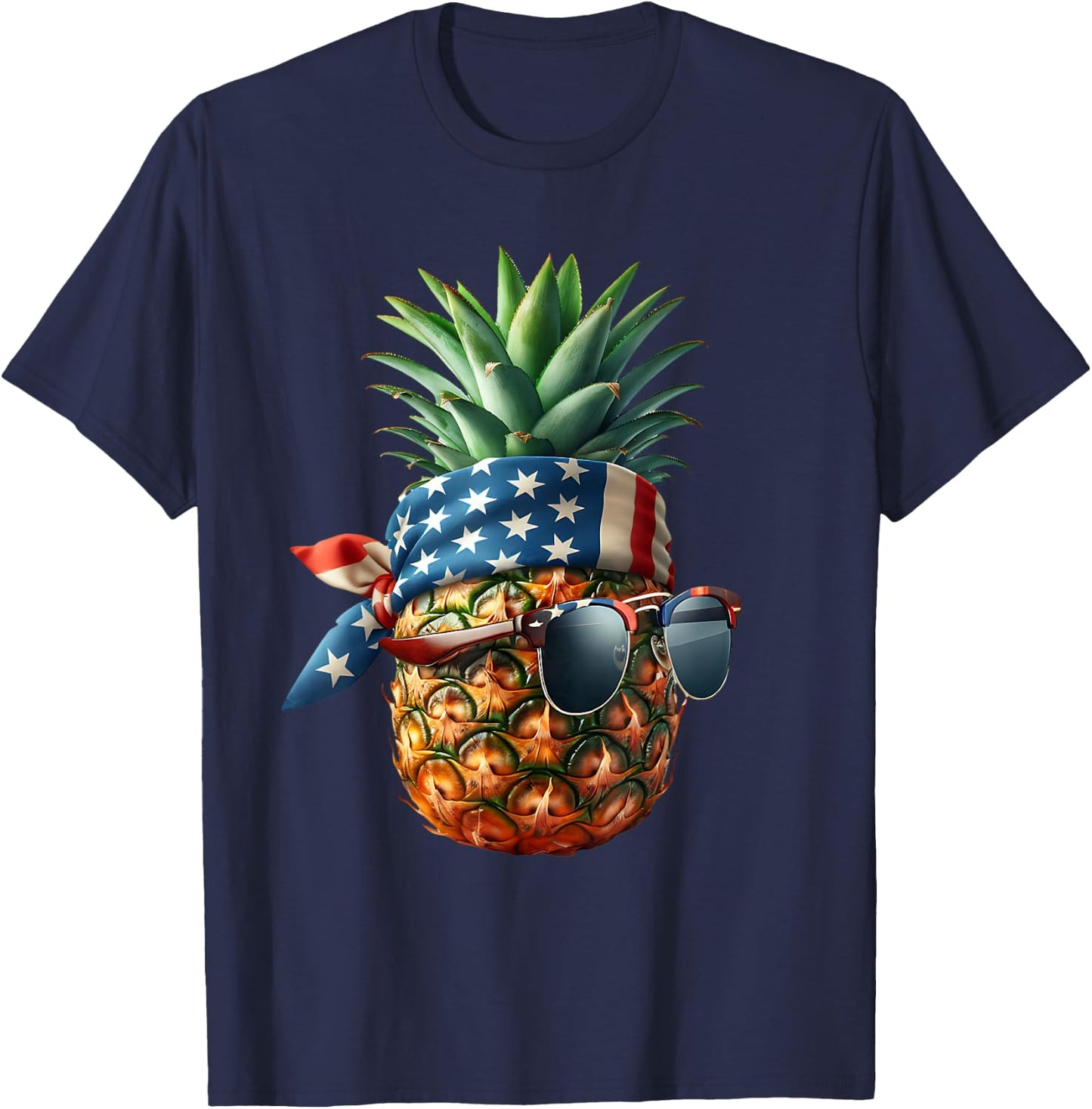 Pineapple with Bandana Sunglasses American Flag 4th of July Kids Men T-Shirt - T-Shirt | Navy
