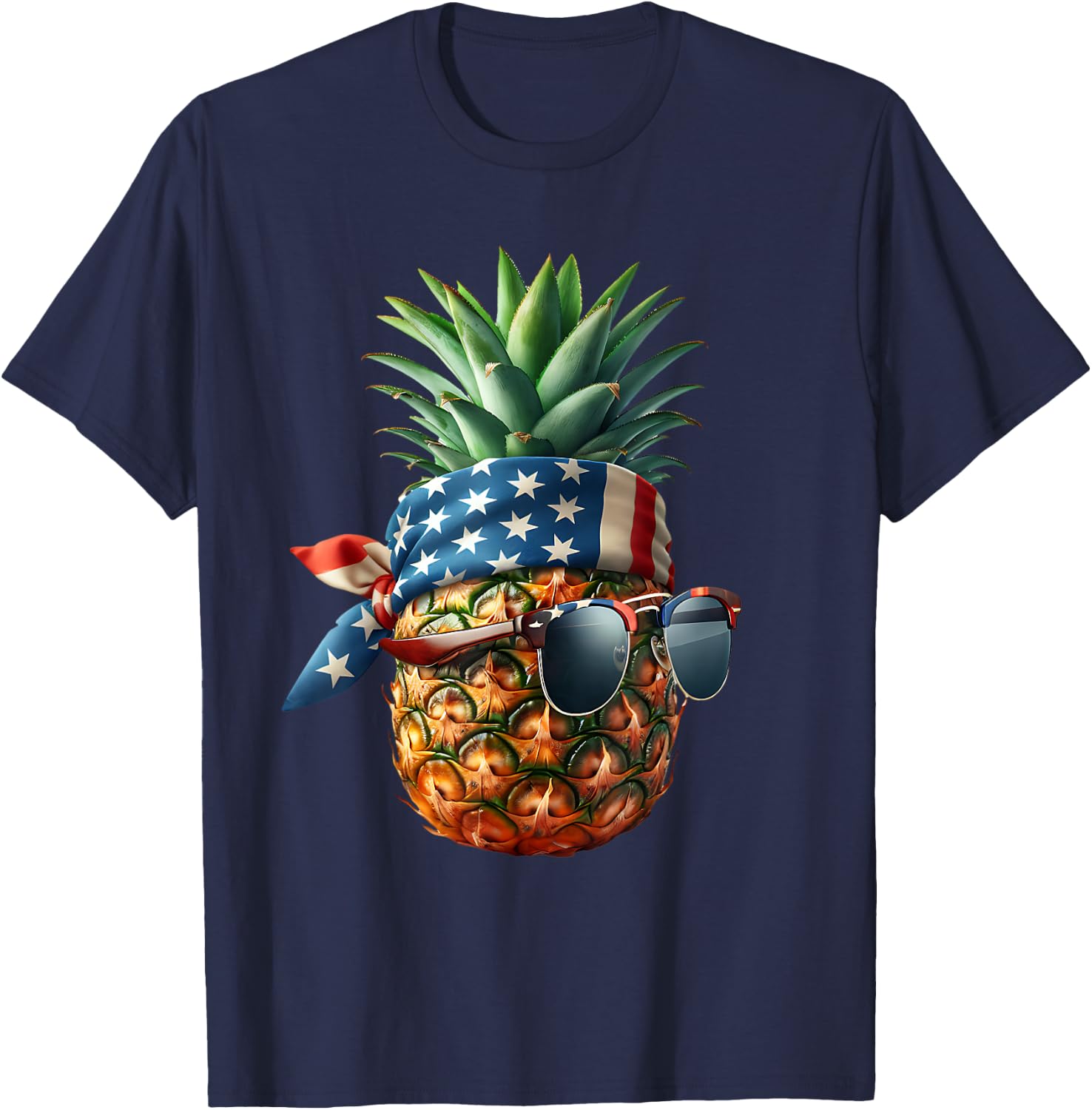Pineapple with Bandana Sunglasses American Flag 4th of July Kids Men T-Shirt - T-Shirt | Navy