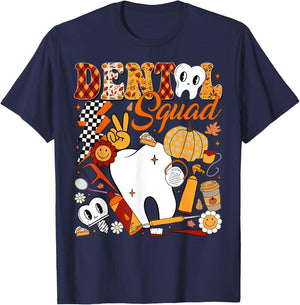 Dental Squad Fall Retro Tooth Dental Life Pumpkin Autumn T-Shirt - T-Shirt | Navy