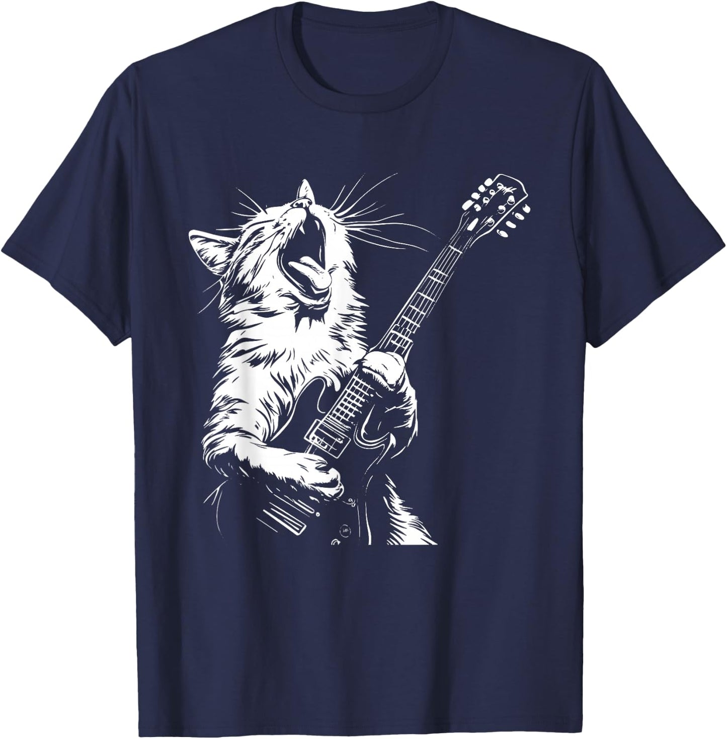 Funny Cat Playing Guitar T-Shirt - T-Shirt | Navy