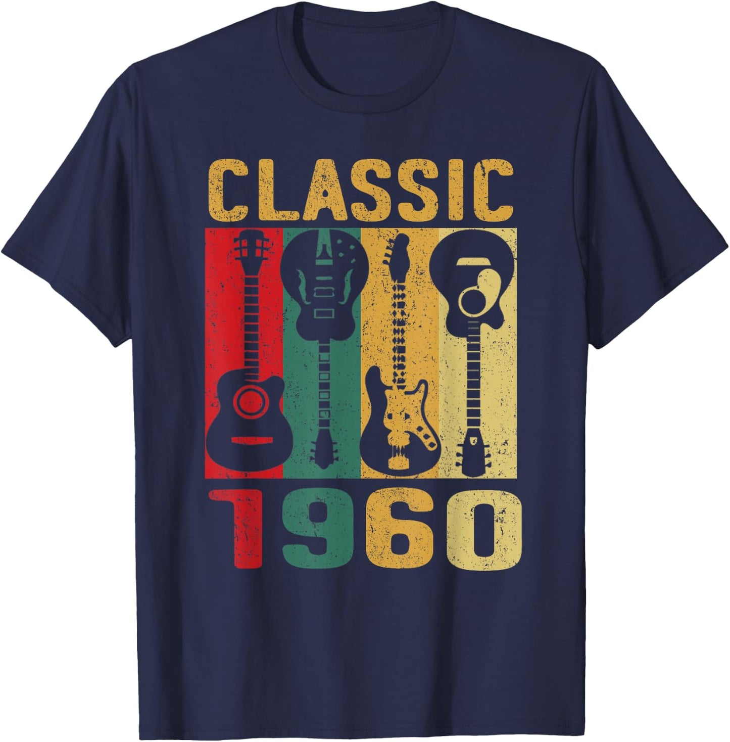 Vintage 1960 Funny 65 Birthday For Guitar Lover T-Shirt - T-Shirt | Navy
