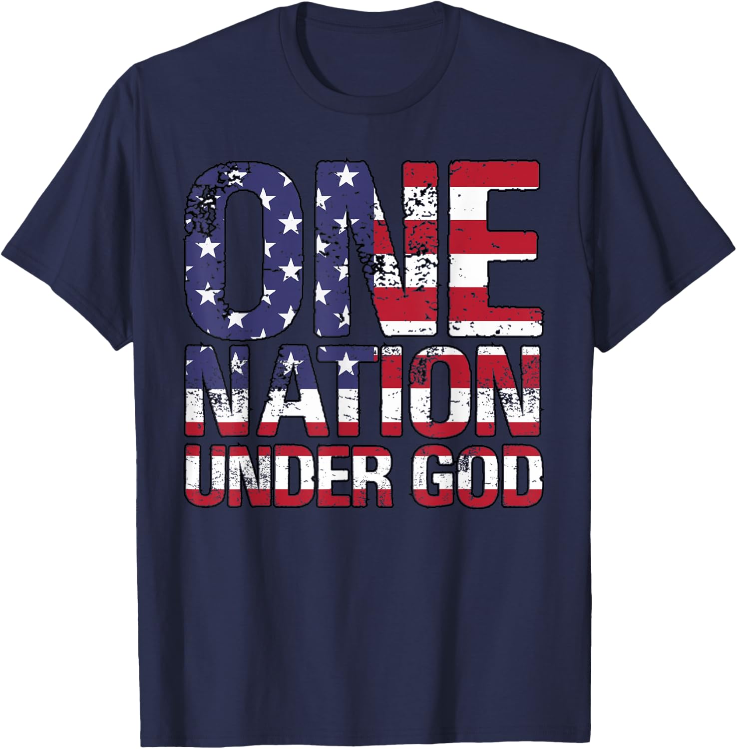 ONE NATION UNDER GOD Flag 4th Of July Patriotic Christian T-Shirt - T-Shirt | Navy