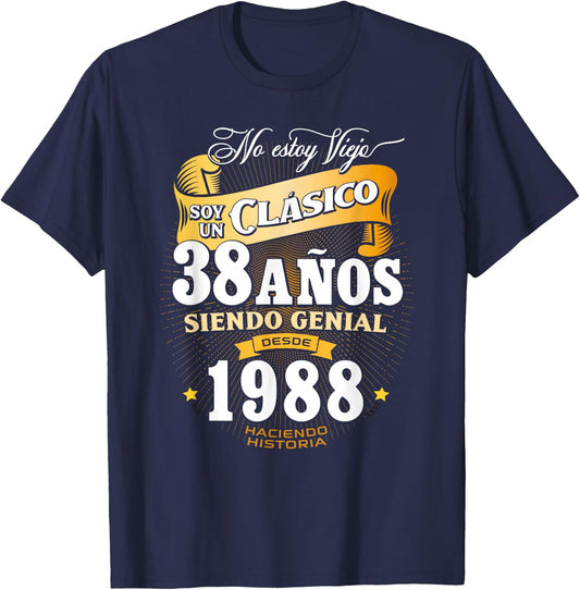 Vintage 38st Birthday Men Funny 1988 38 Birthday Spanish T-Shirt - T-Shirt | Navy