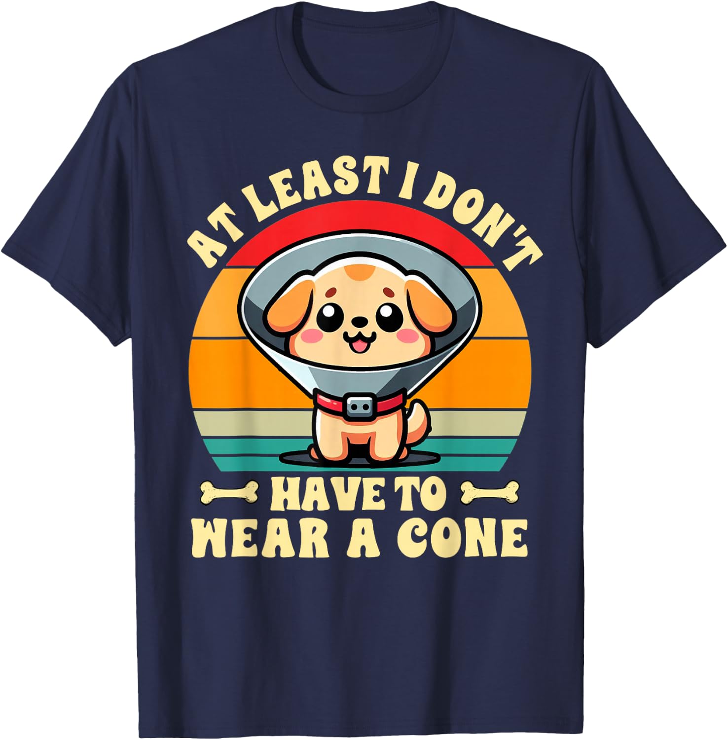 Funny PE Injury Gift Replacement Surgery Surgery Recovery Cute Dog At Least I Don't Have To Wear Cone Black Short Sleeve T-Shirt - T-Shirt | Navy