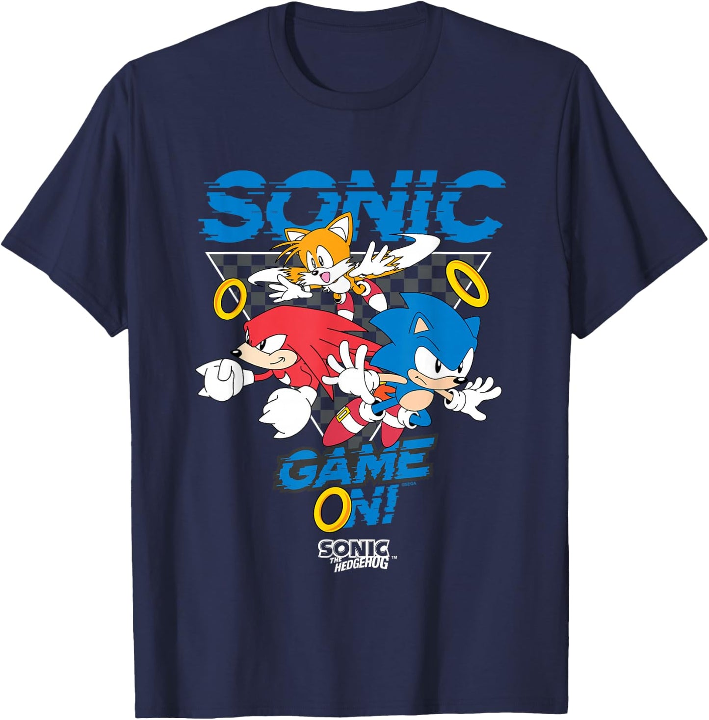 Sonic The Hedgehog Game On! Main Trio Retro Group Shot T-Shirt - T-Shirt | Navy