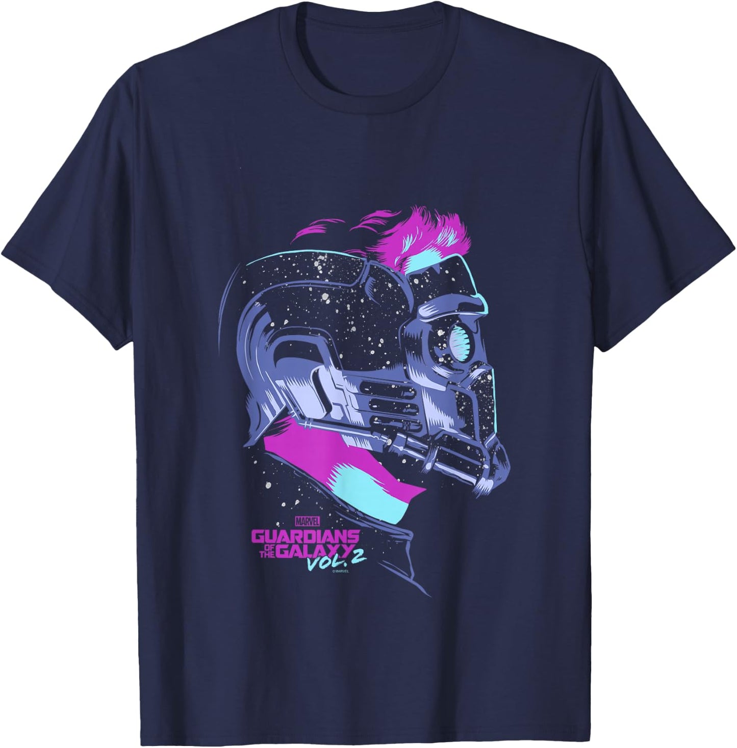 Marvel Guardians of The Galaxy Vol 2 Star-Lord Neon Profile T-Shirt - T-Shirt | Navy