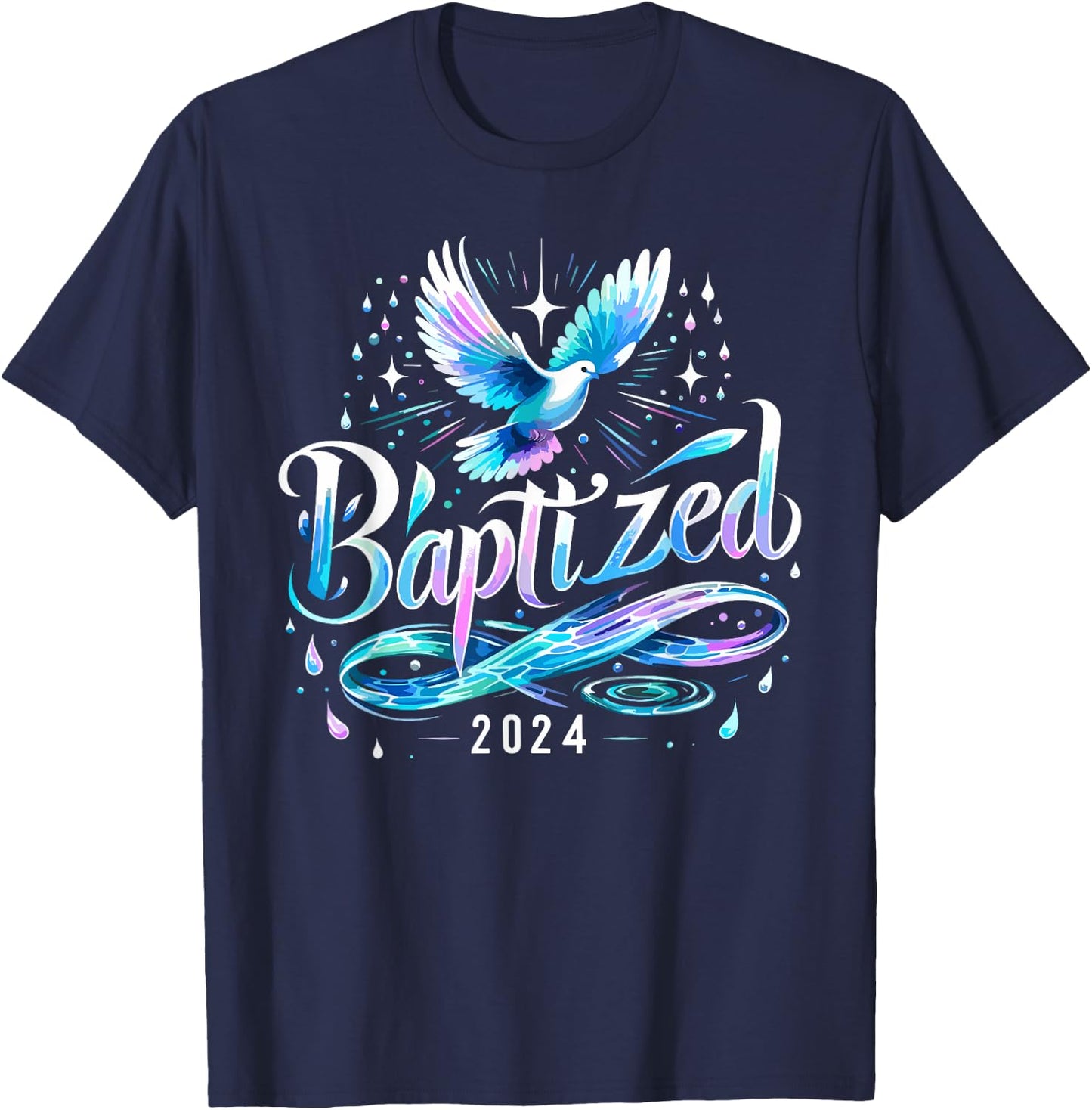 Baptized 2024 Shirt Christian Water Baptism Church Group T-Shirt - T-Shirt | Navy