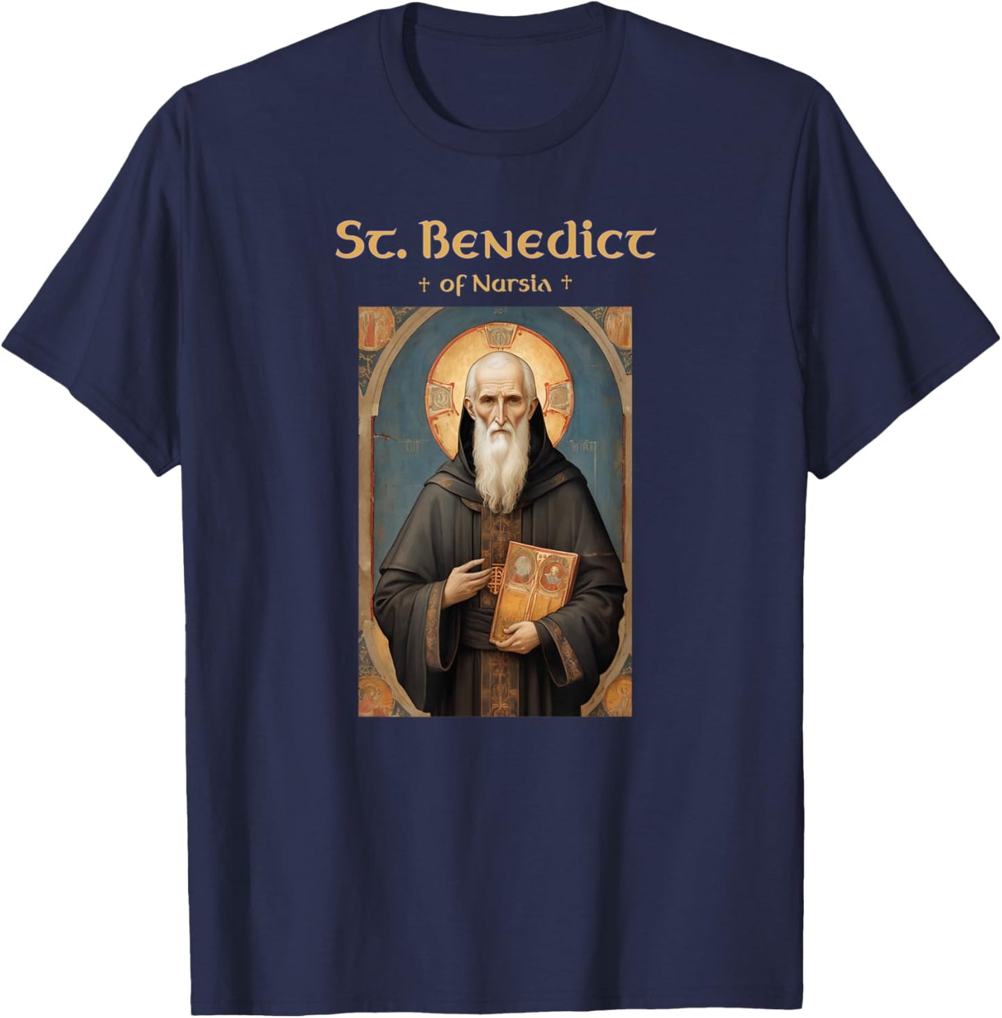 Saint Benedict Roman Catholic Icon T-Shirt - T-Shirt | Navy