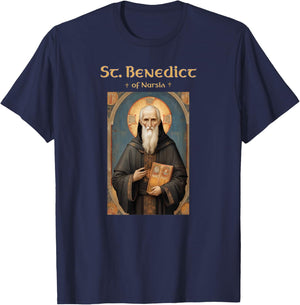 Saint Benedict Roman Catholic Icon T-Shirt - T-Shirt | Navy