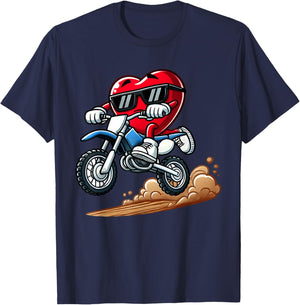 Valentine's Day Red Heart Dirt Bike Toddler Boys February T-Shirt - T-Shirt | Navy