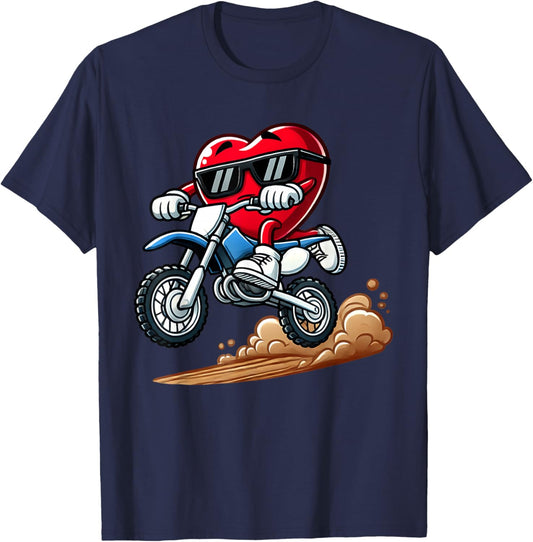 Valentine's Day Red Heart Dirt Bike Toddler Boys February T-Shirt - T-Shirt | Navy