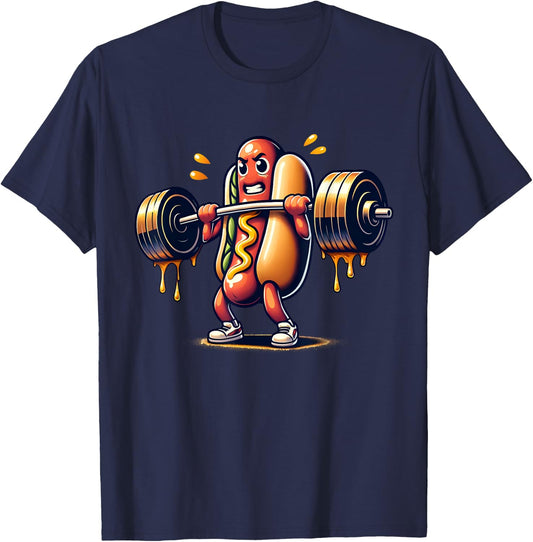 Deadlift Weightlifting Funny Fitness Workout Hot Dog Lover Women Girls Kids T-Shirt - T-Shirt | Navy