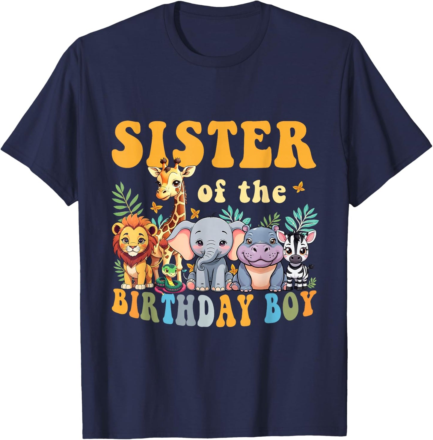 Sister of the Birthday Boy Kid Safari Jungle Animal Matching T-Shirt - T-Shirt | Navy