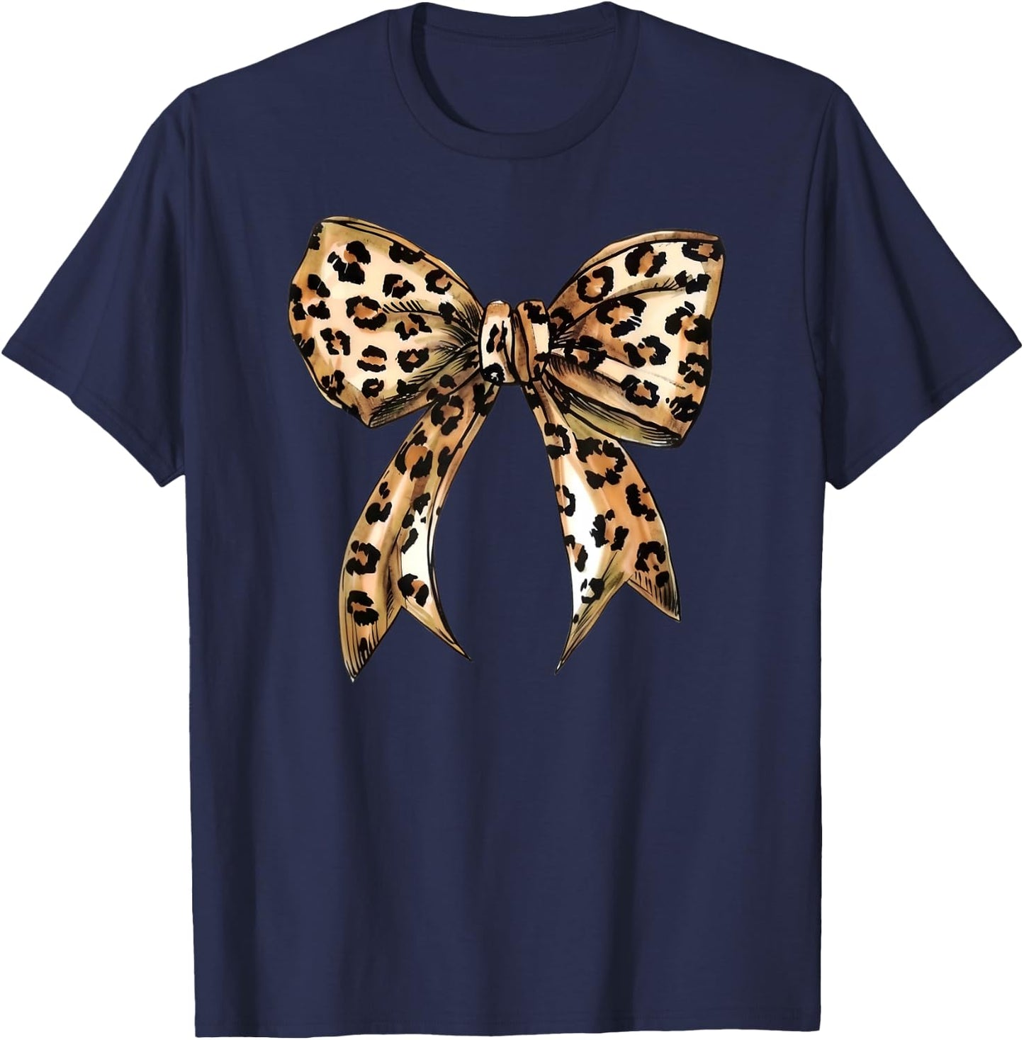 Coquette Leopard Print Bow Cute Trendy Girly Girl Bow T-Shirt - T-Shirt | Navy