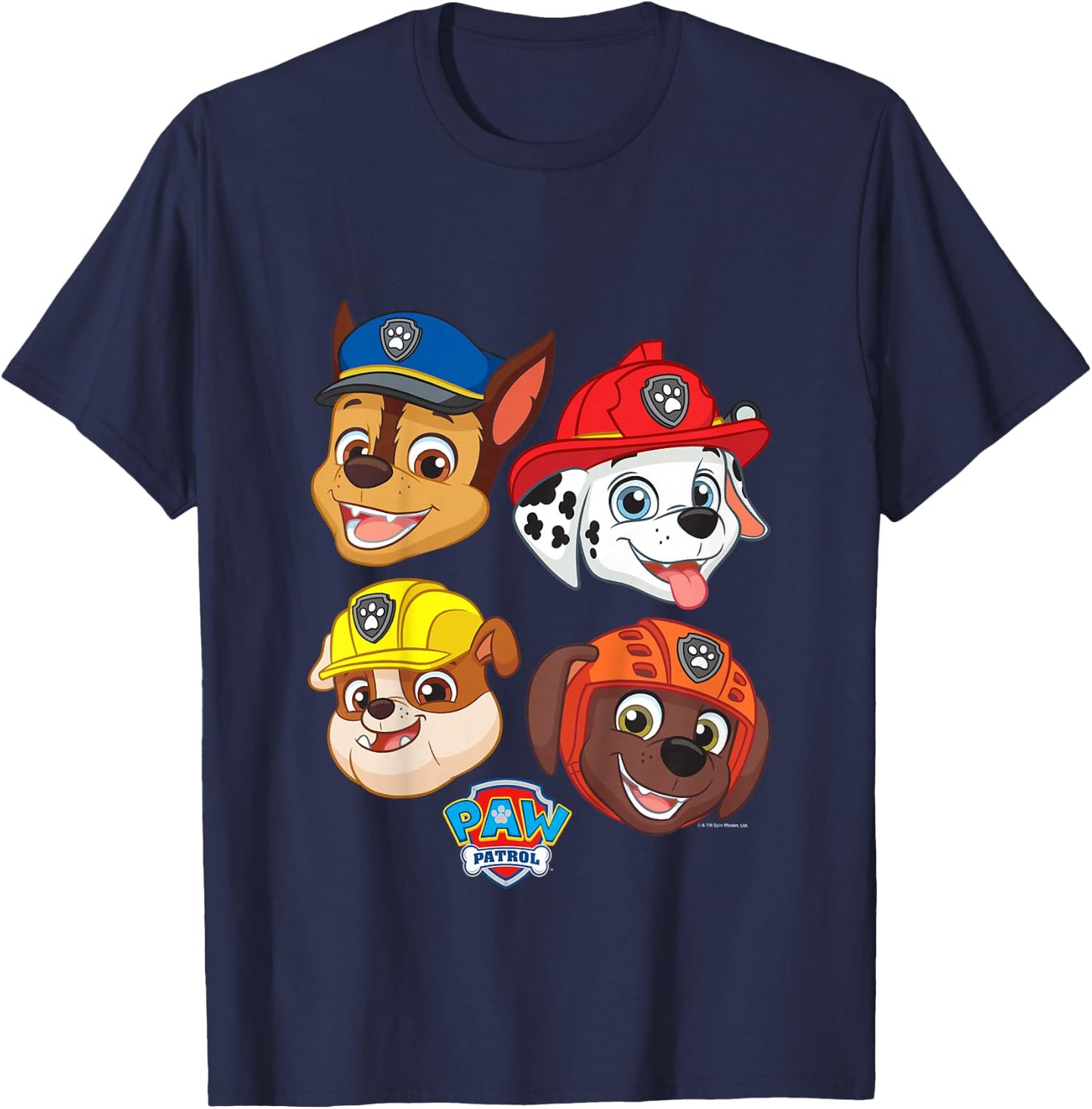 PAW Patrol Chase Marshall Rubble & Zuma Cute Faces Logo T-Shirt - T-Shirt | Navy