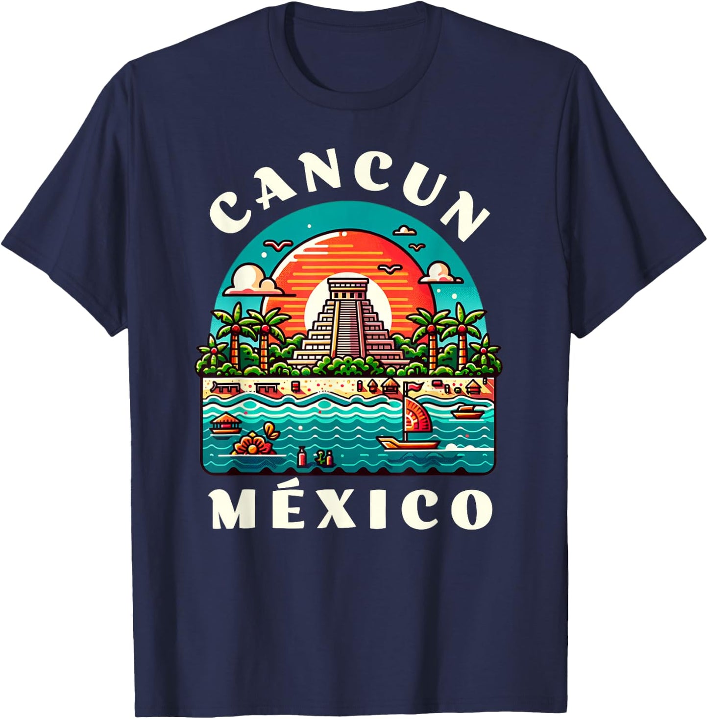Cancun Mexico Chichen Itza Travelling Mexico Vacation T-Shirt - T-Shirt | Navy