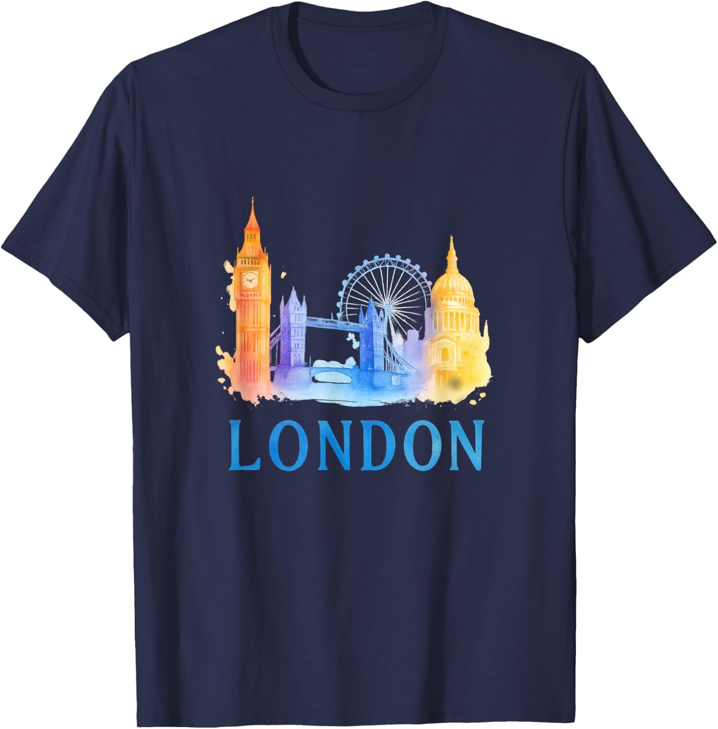 London Skyline–Big Ben-Tower Bridge-London Eye T-Shirt - T-Shirt | Navy