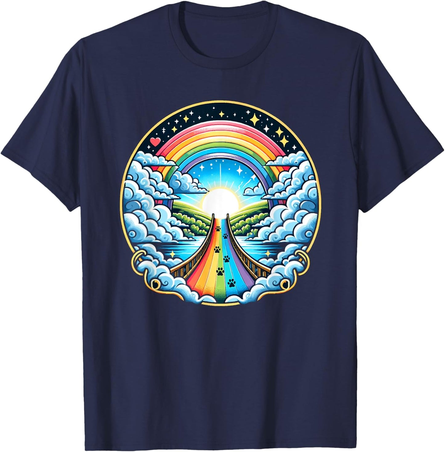 Loss of a Beloved Cat Dog. Rainbow Bridge Theme T-Shirt - T-Shirt | Navy