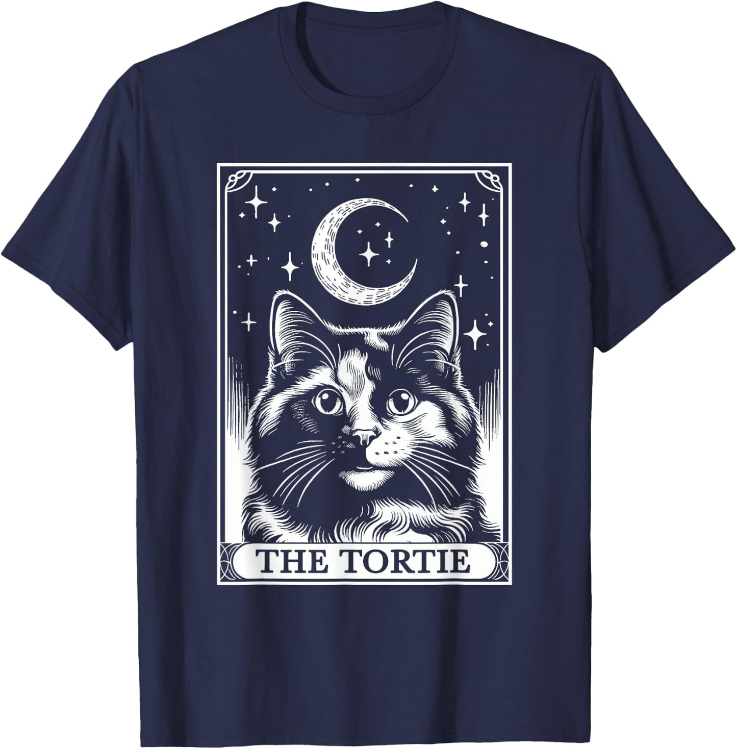 Tarot Card Vintage Crescent Moon Tortie Cat Mom Cat Lovers Women Kids T-Shirt - T-Shirt | Navy