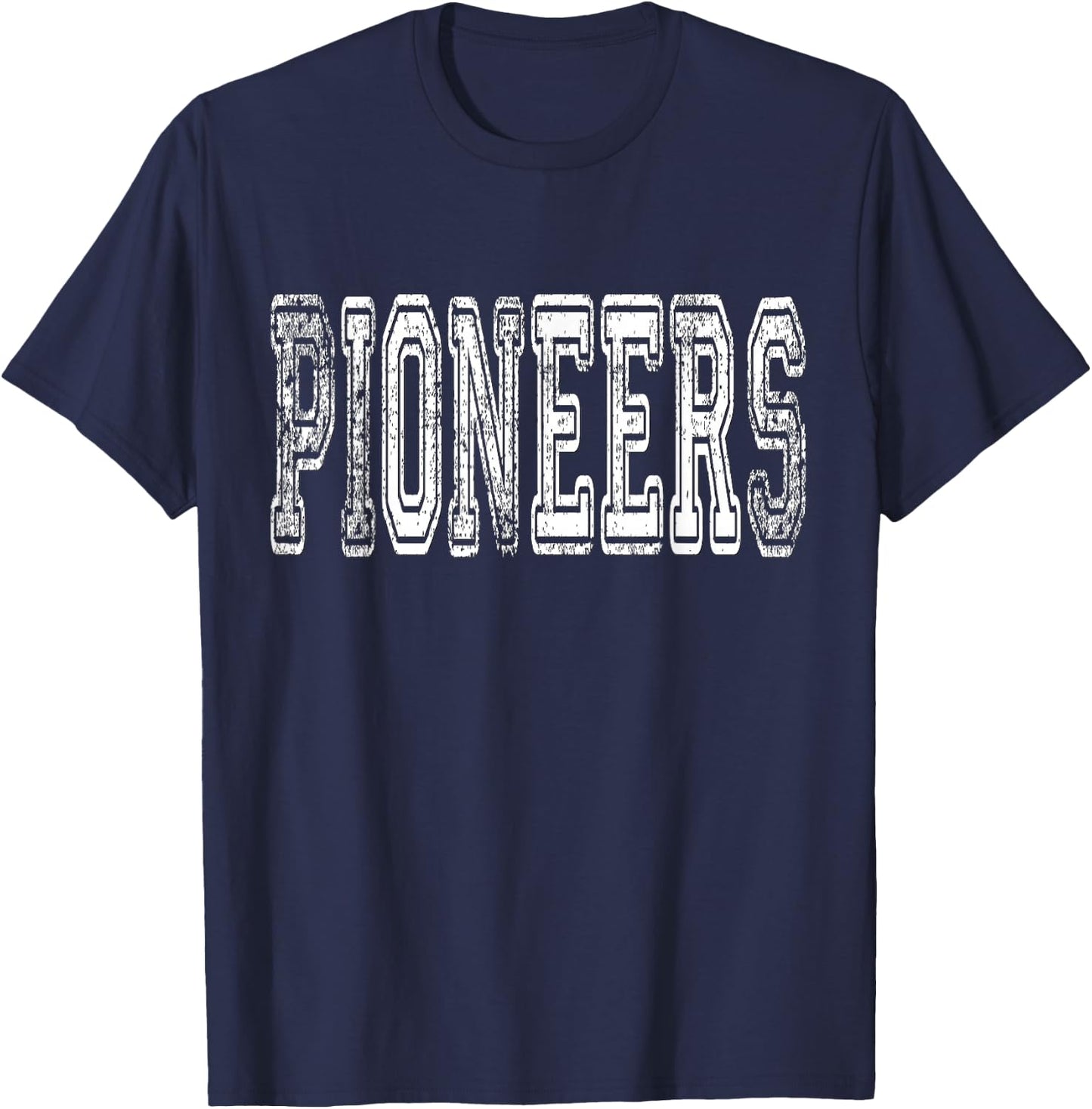 Pioneers Mascot Distressed Vintage School Sports Name Fans T-Shirt - T-Shirt | Navy
