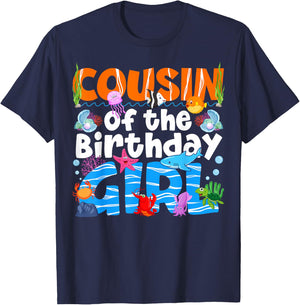 Cousin Under Sea Birthday Party Girl Ocean Sea Animals Theme T-Shirt - T-Shirt | Navy