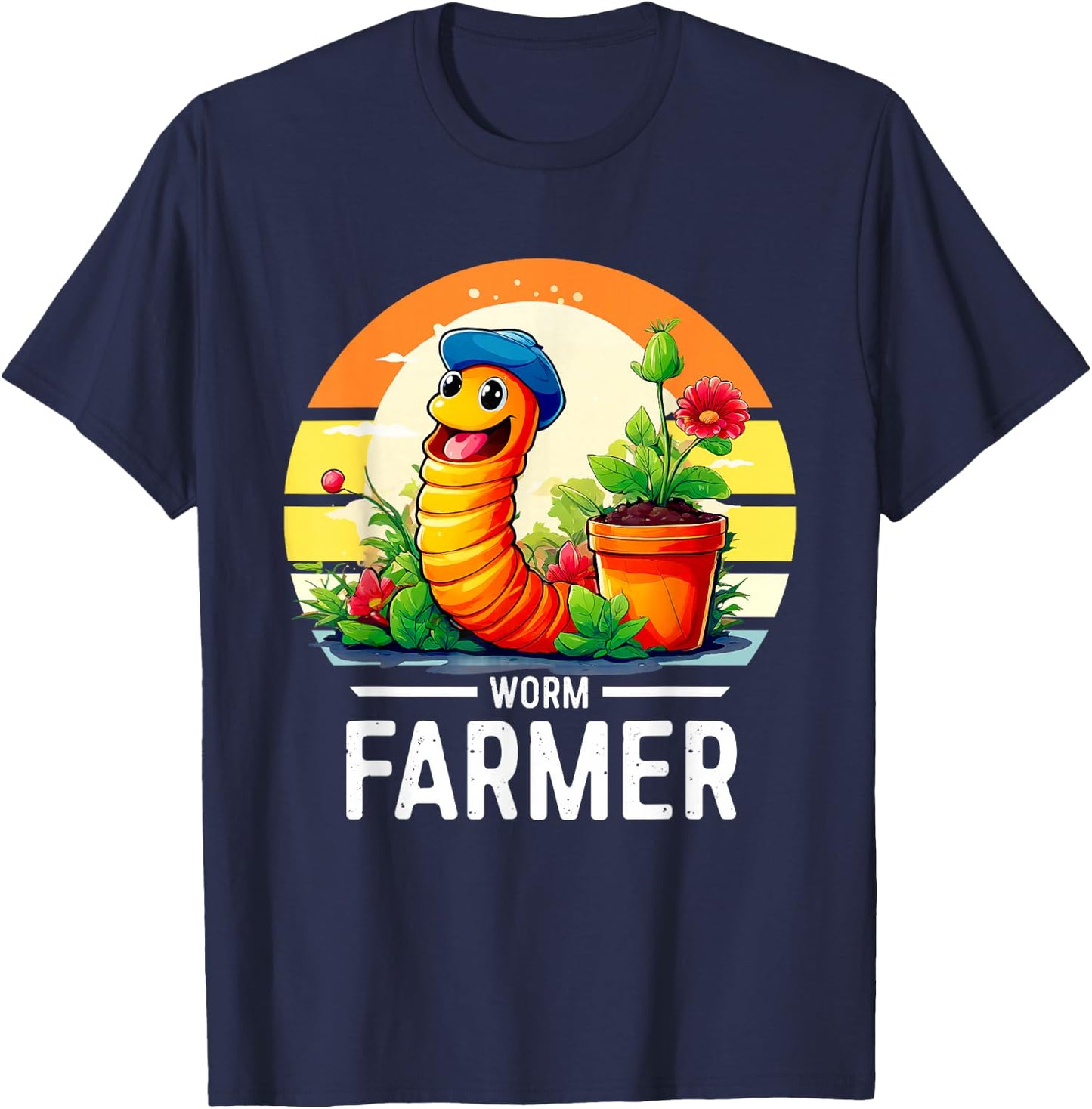 Groovy Worm Farmer | Vermiculture Vermicompost Worm Farmer T-Shirt - T-Shirt | Navy