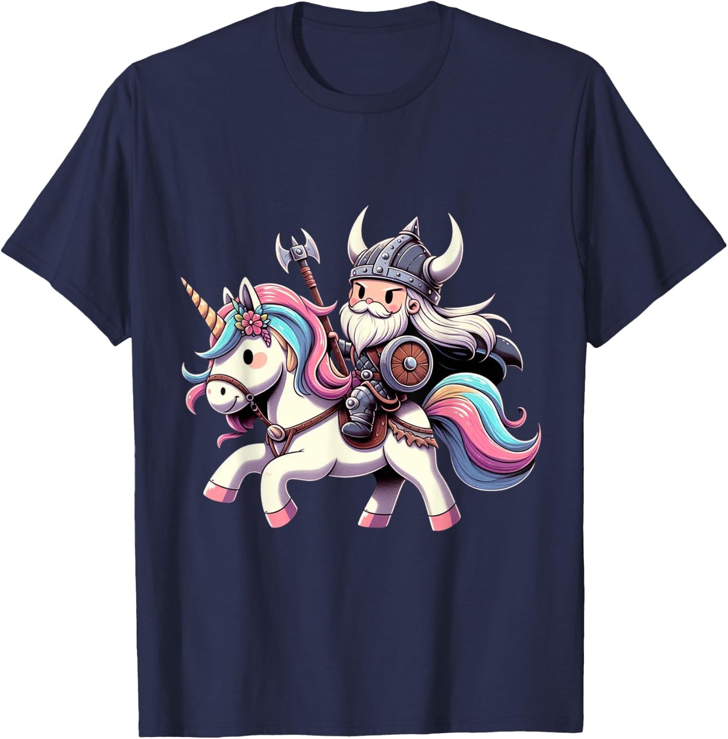 Viking Riding A Unicorn Boys Girls Men Women Kids Adults T-Shirt - T-Shirt | Navy